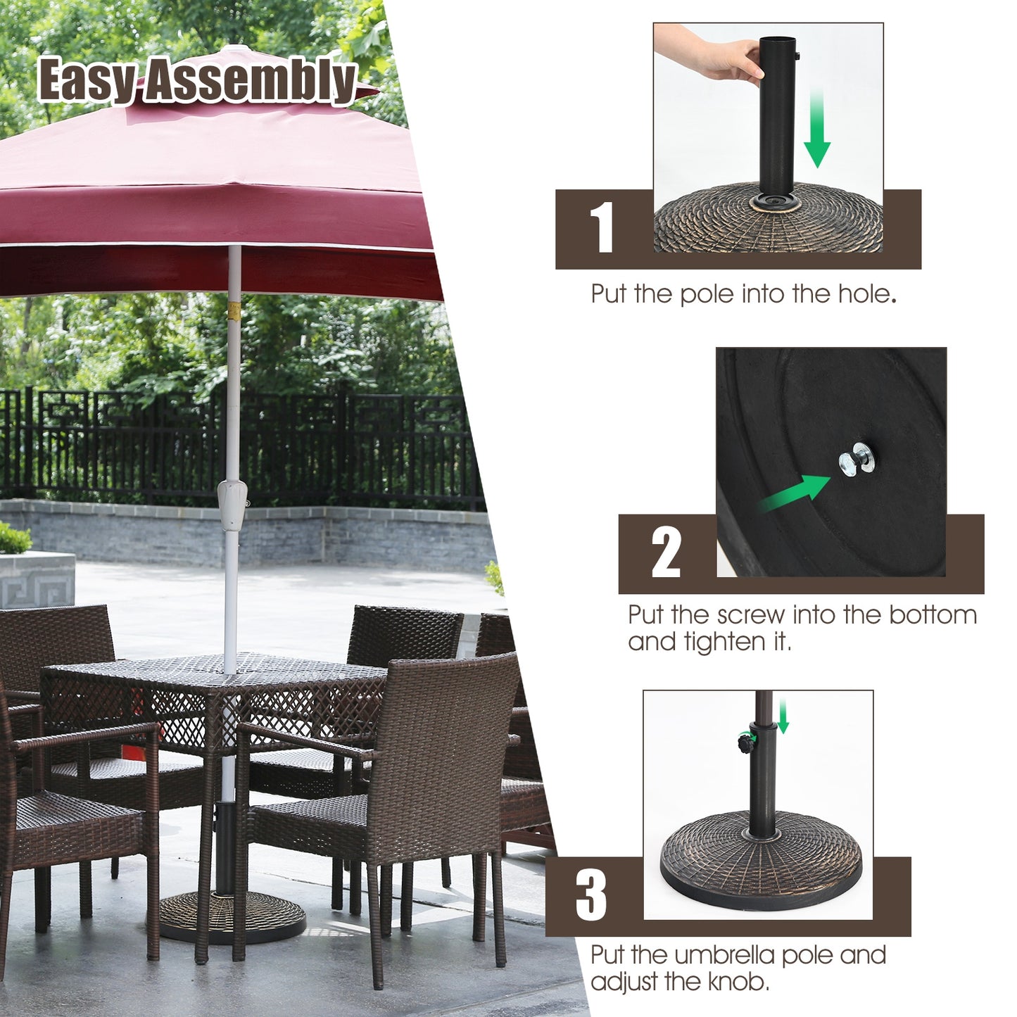 22Lbs Patio Resin Umbrella Base with Wicker Style for Outdoor Use Kids Crystal