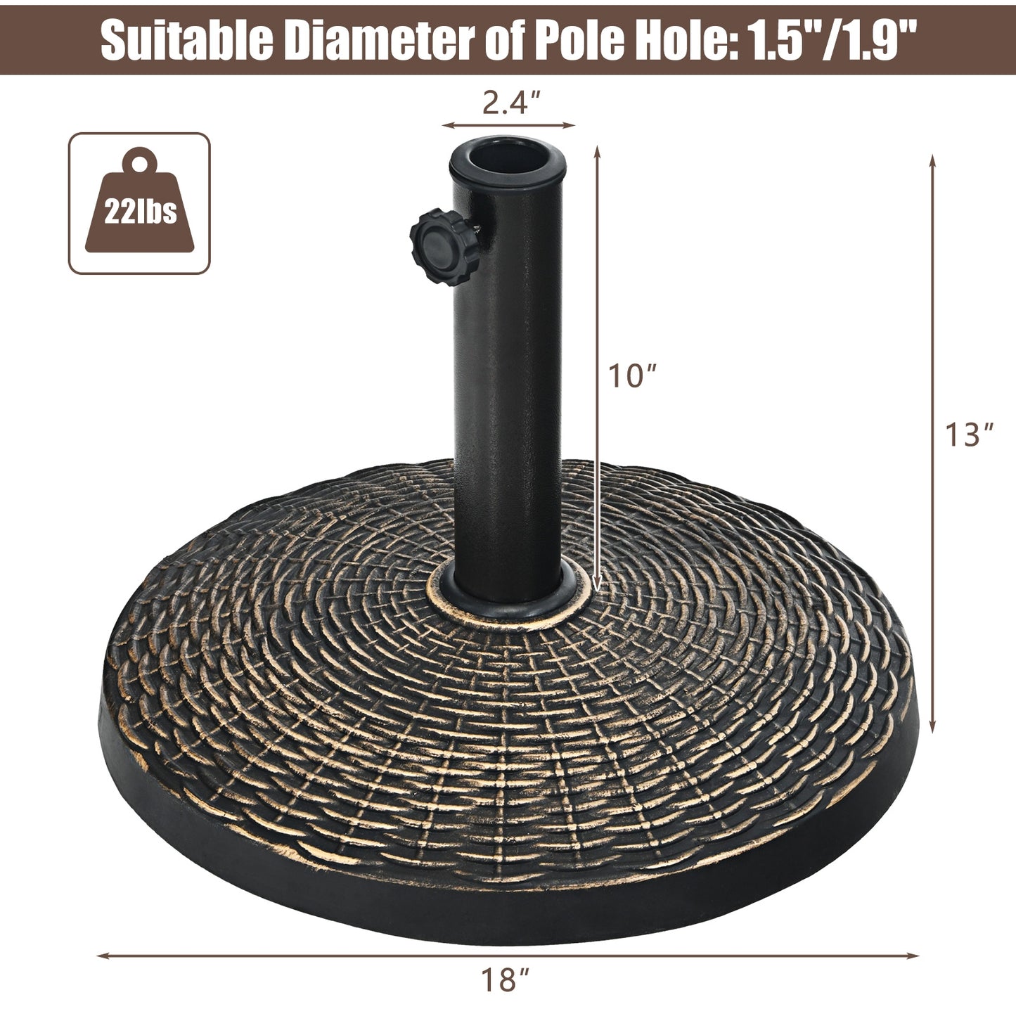 22Lbs Patio Resin Umbrella Base with Wicker Style for Outdoor Use Kids Crystal