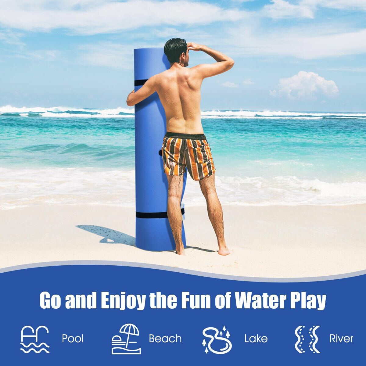 12 x 6 Feet 3 Layer Floating Water Pad-Blue Kids Crystal