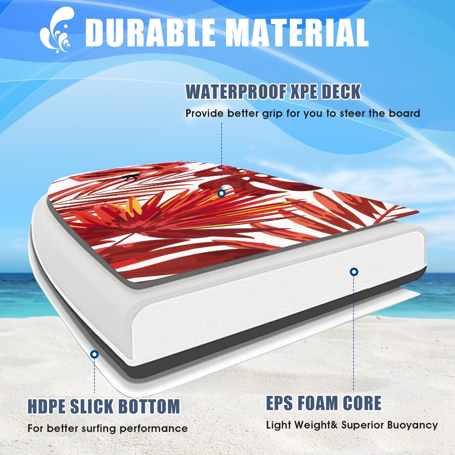 41 Inch Lightweight Surfboard With Fin EPS Core for Kids and Adults-L Kids Crystal