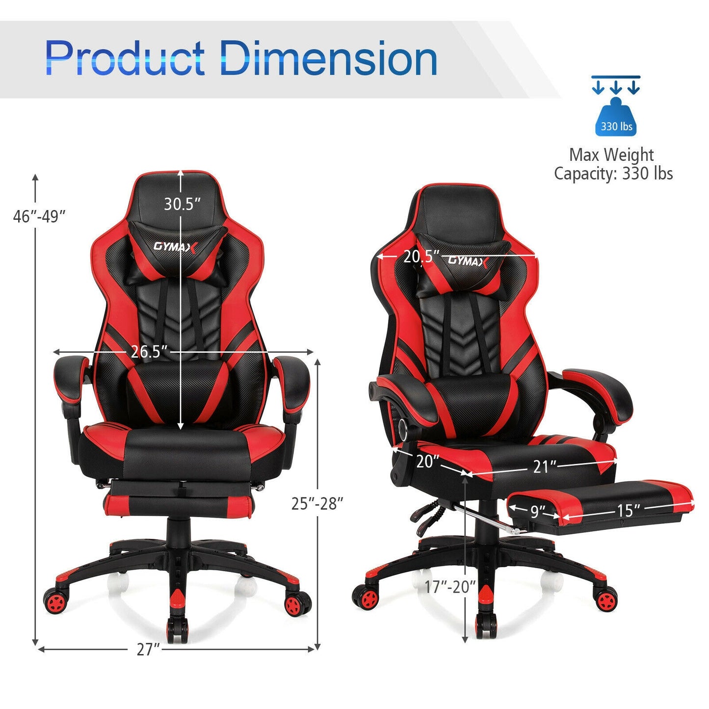 Adjustable Gaming Chair with Footrest for Home Office-Red Kids Crystal