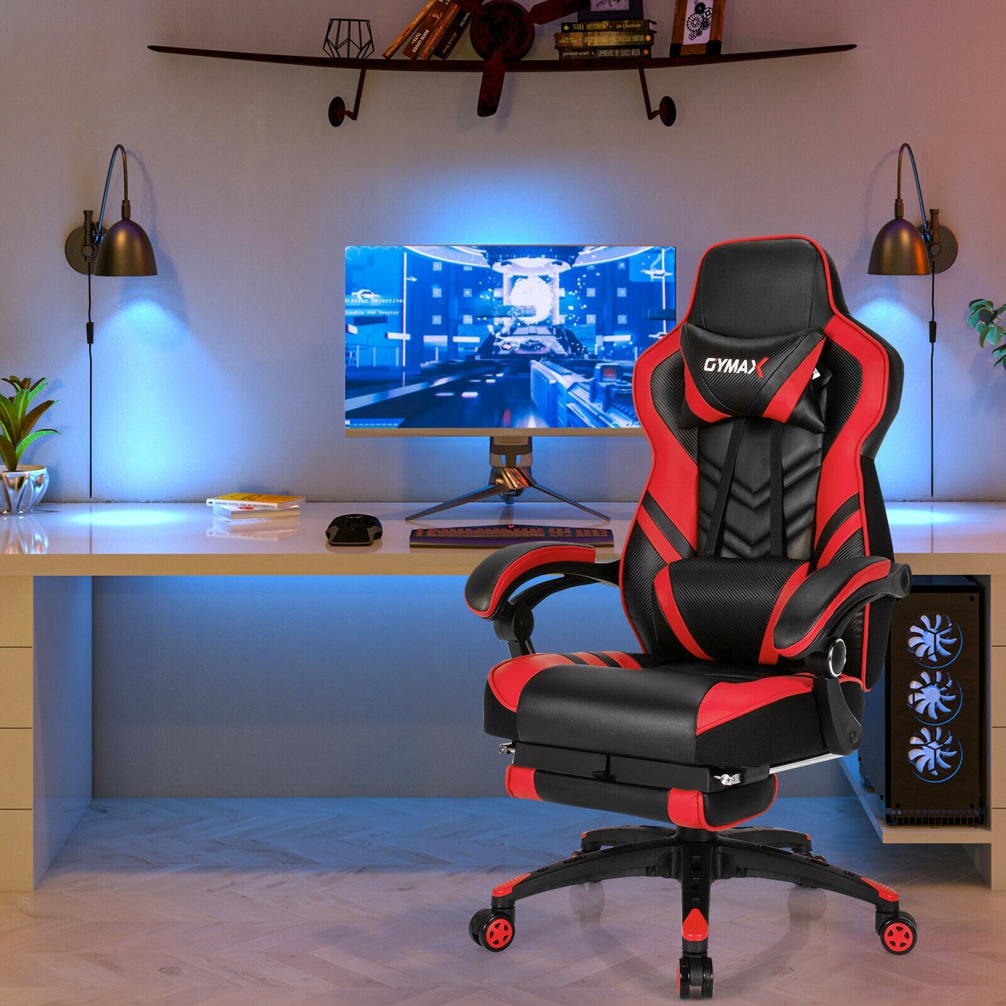 Adjustable Gaming Chair with Footrest for Home Office-Red Kids Crystal