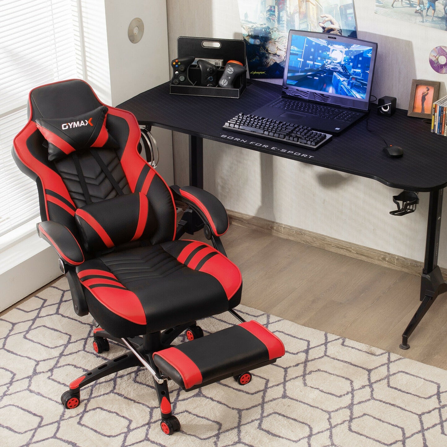 Adjustable Gaming Chair with Footrest for Home Office-Red Kids Crystal