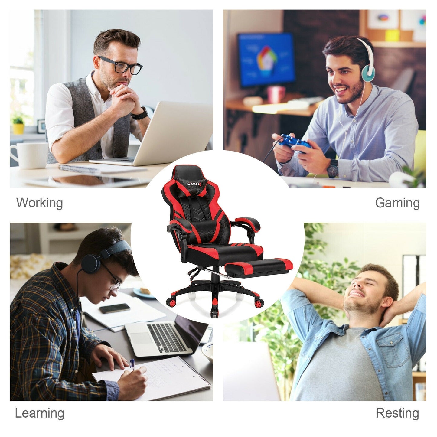 Adjustable Gaming Chair with Footrest for Home Office-Red Kids Crystal