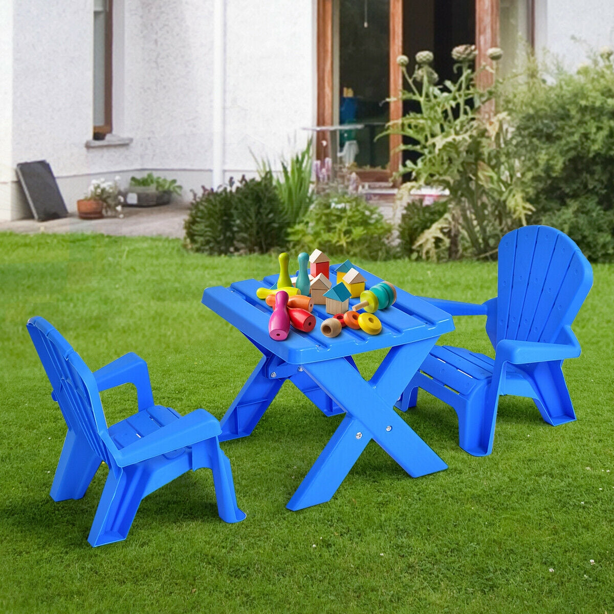 3-Piece Plastic Children Table Chair Set-Blue Kids Crystal