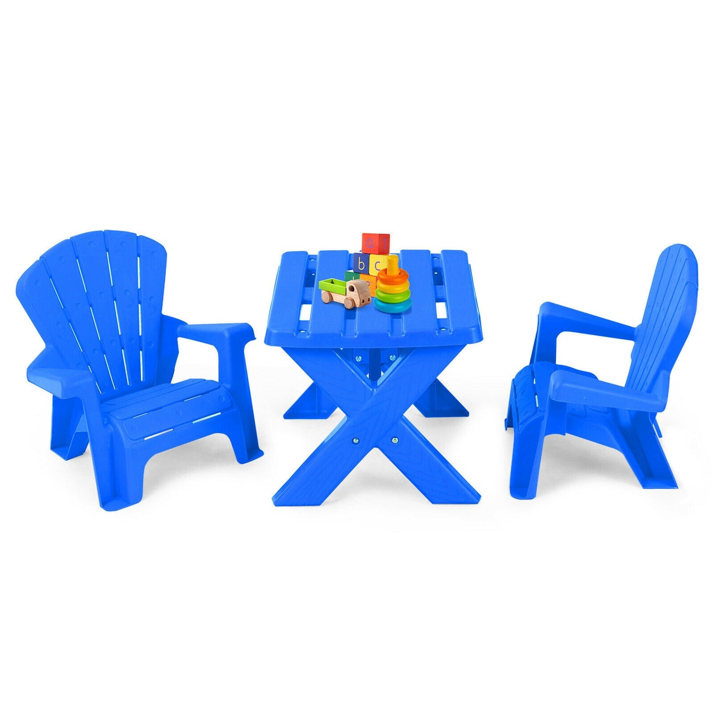 3-Piece Plastic Children Table Chair Set-Blue Kids Crystal