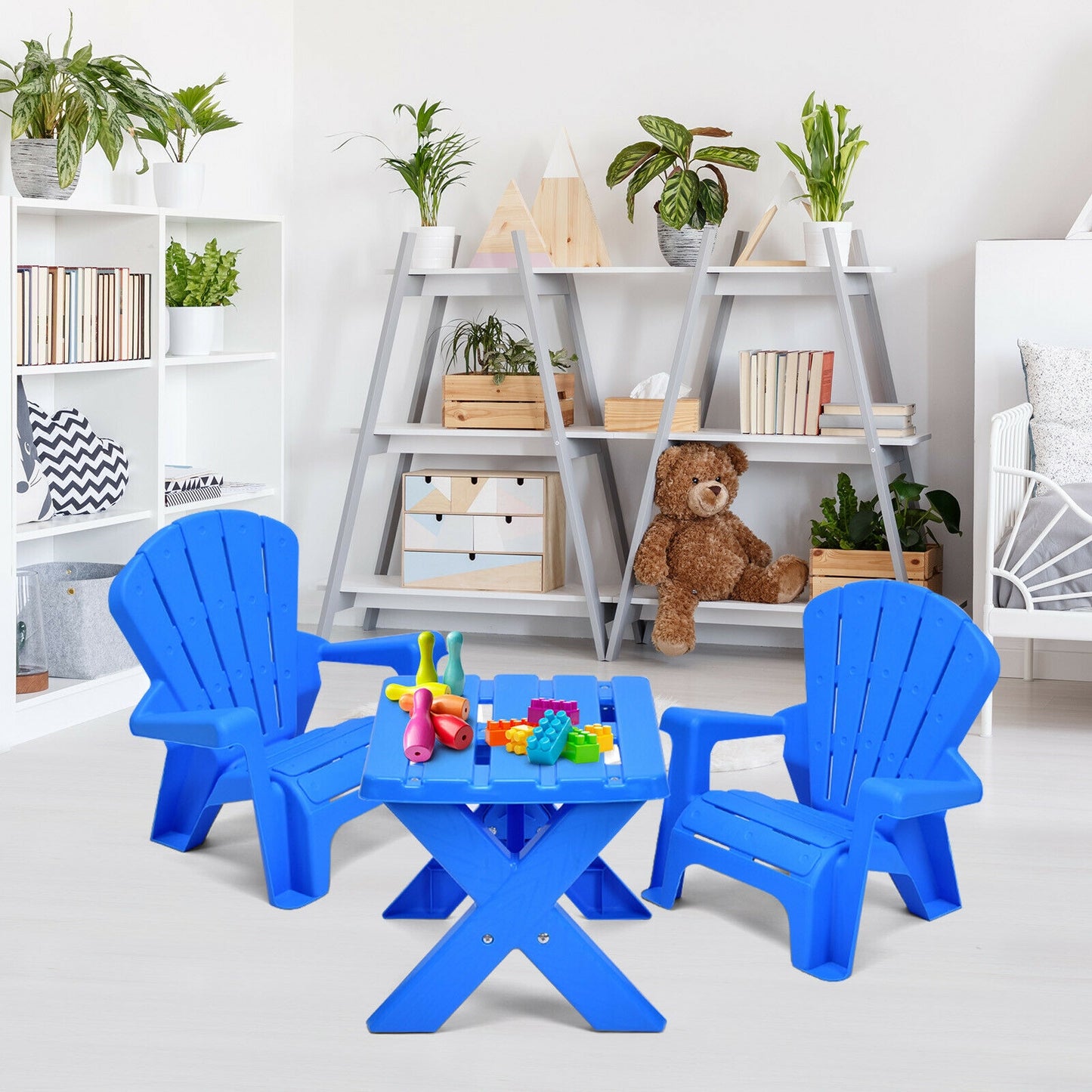 3-Piece Plastic Children Table Chair Set-Blue Kids Crystal
