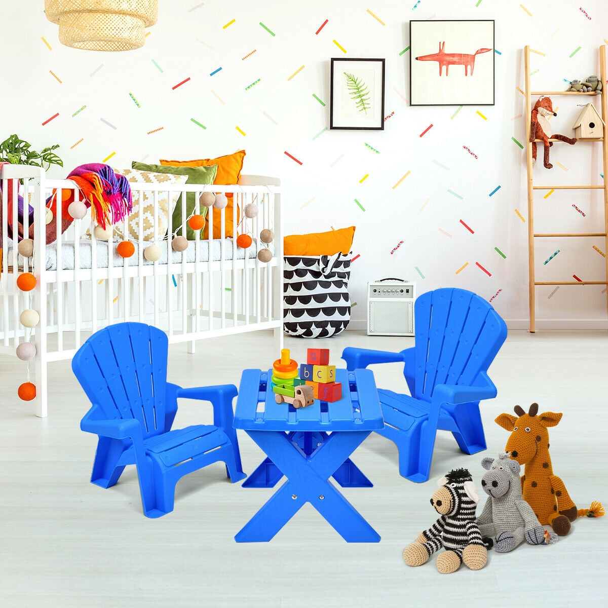 3-Piece Plastic Children Table Chair Set-Blue Kids Crystal