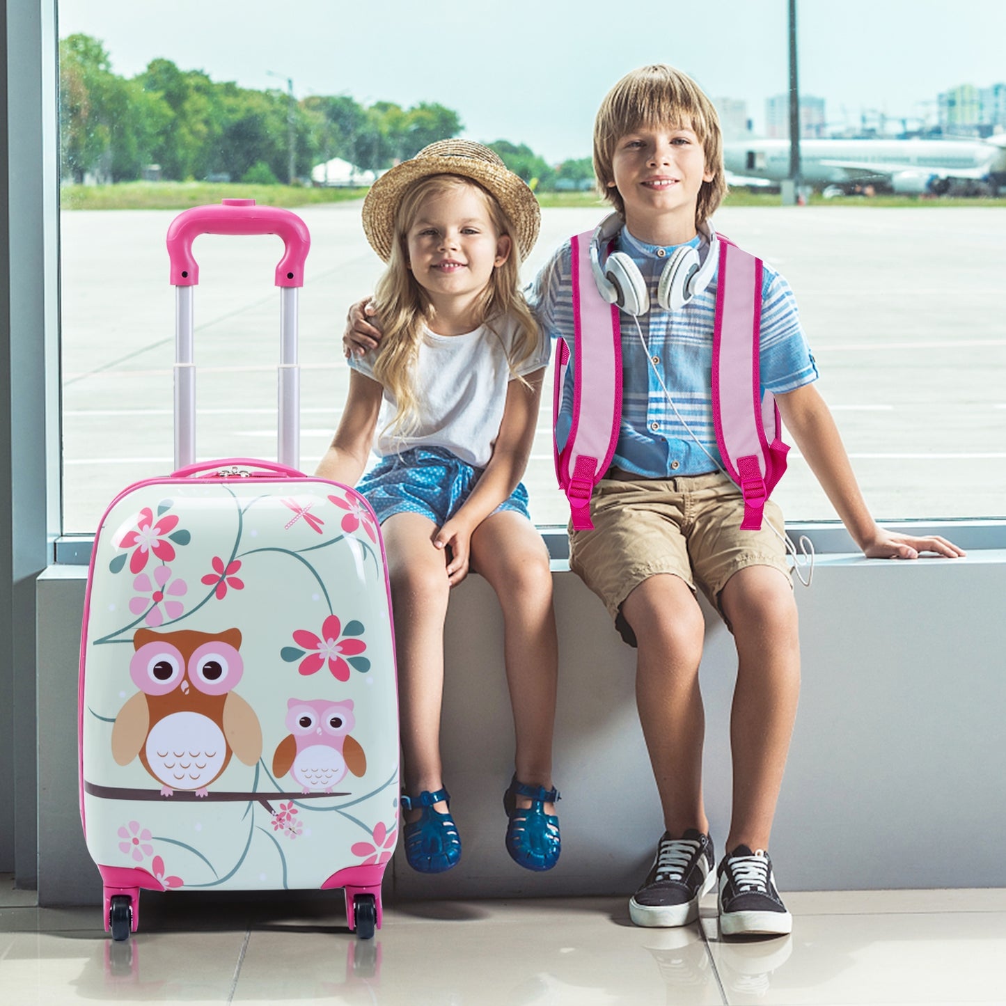 2 Pieces 12 Inch 16 Inch Green ABS Kids Suitcase Luggage Set Kids Crystal