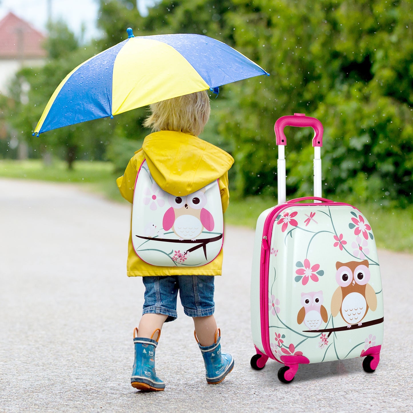2 Pieces 12 Inch 16 Inch Green ABS Kids Suitcase Luggage Set Kids Crystal