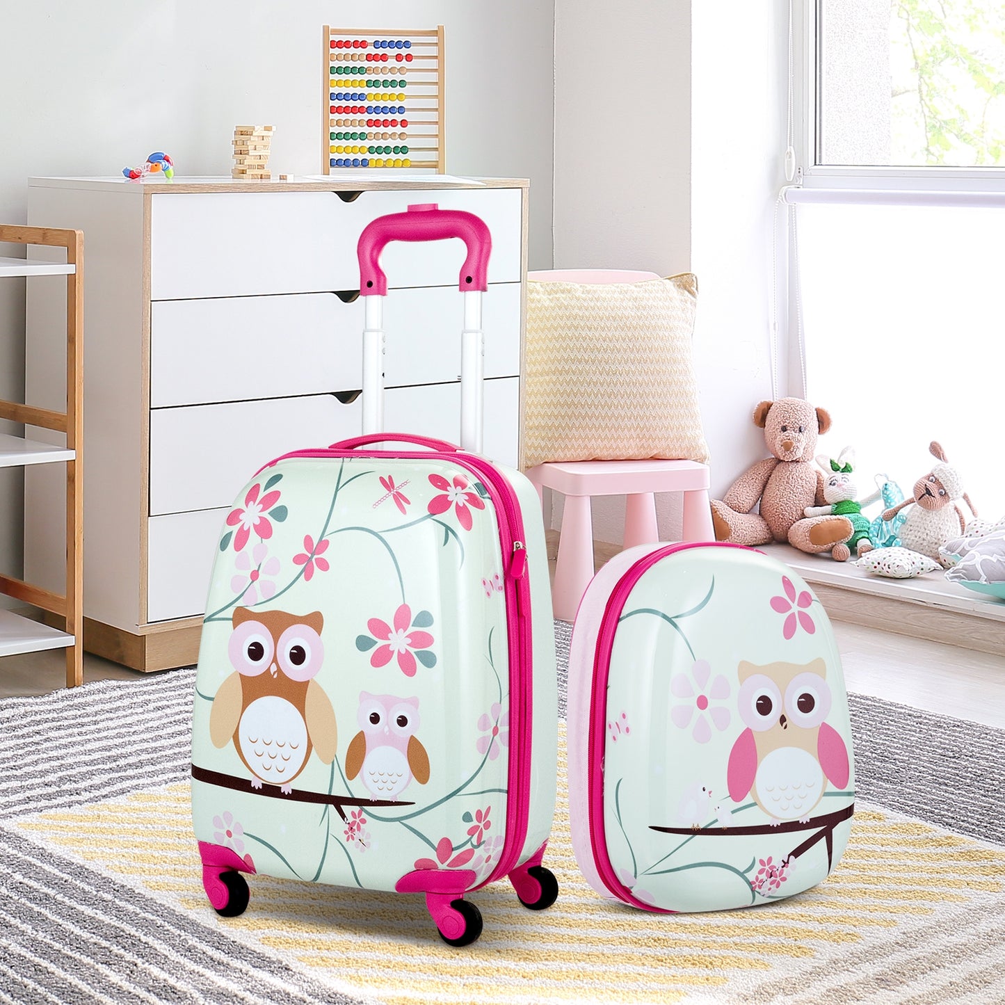 2 Pieces 12 Inch 16 Inch Green ABS Kids Suitcase Luggage Set Kids Crystal