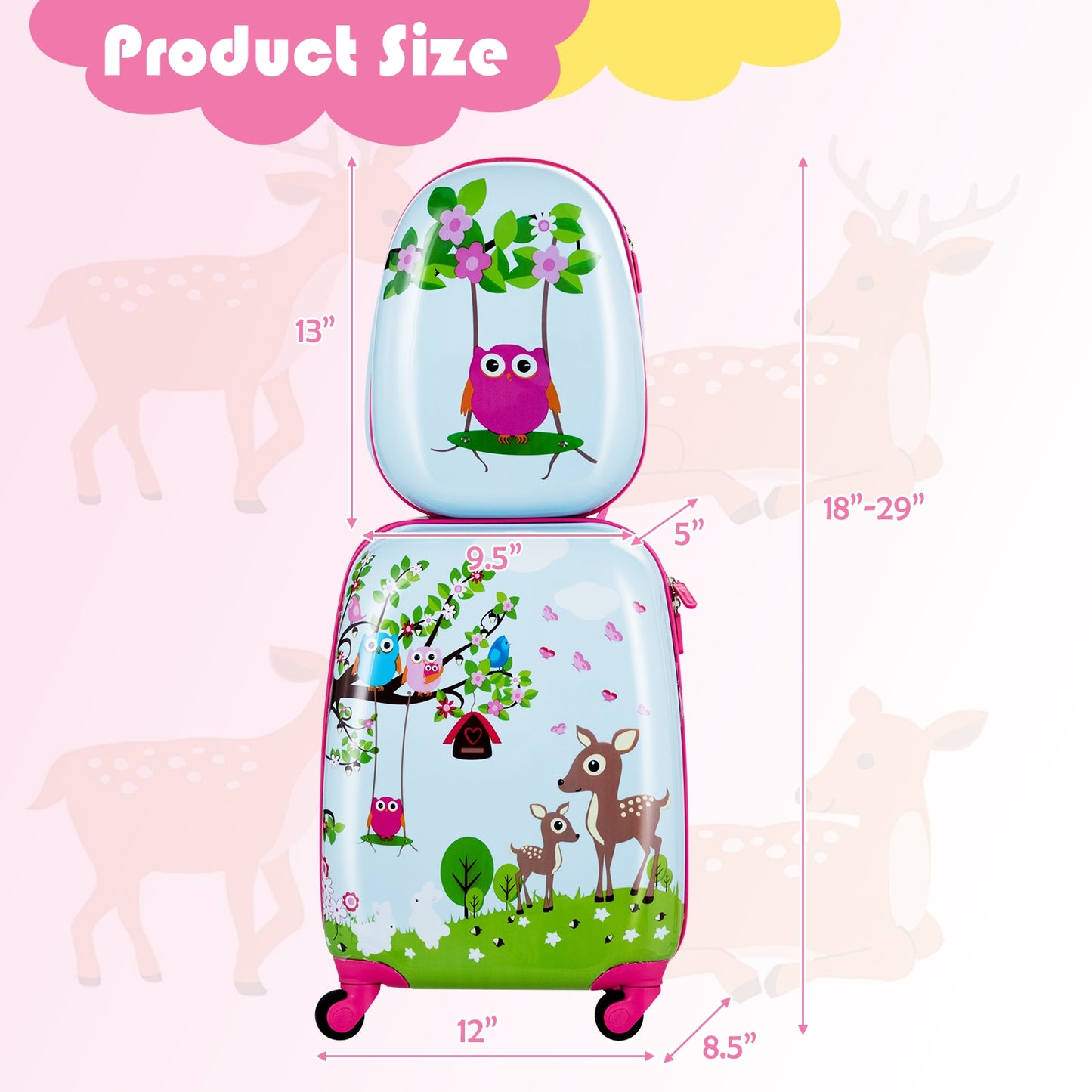 2 Pieces ABS Kids Suitcase Backpack Luggage Set Kids Crystal