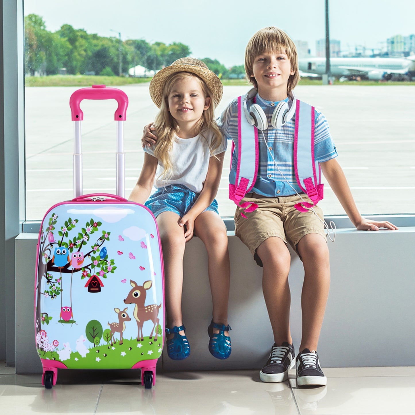 2 Pieces ABS Kids Suitcase Backpack Luggage Set Kids Crystal