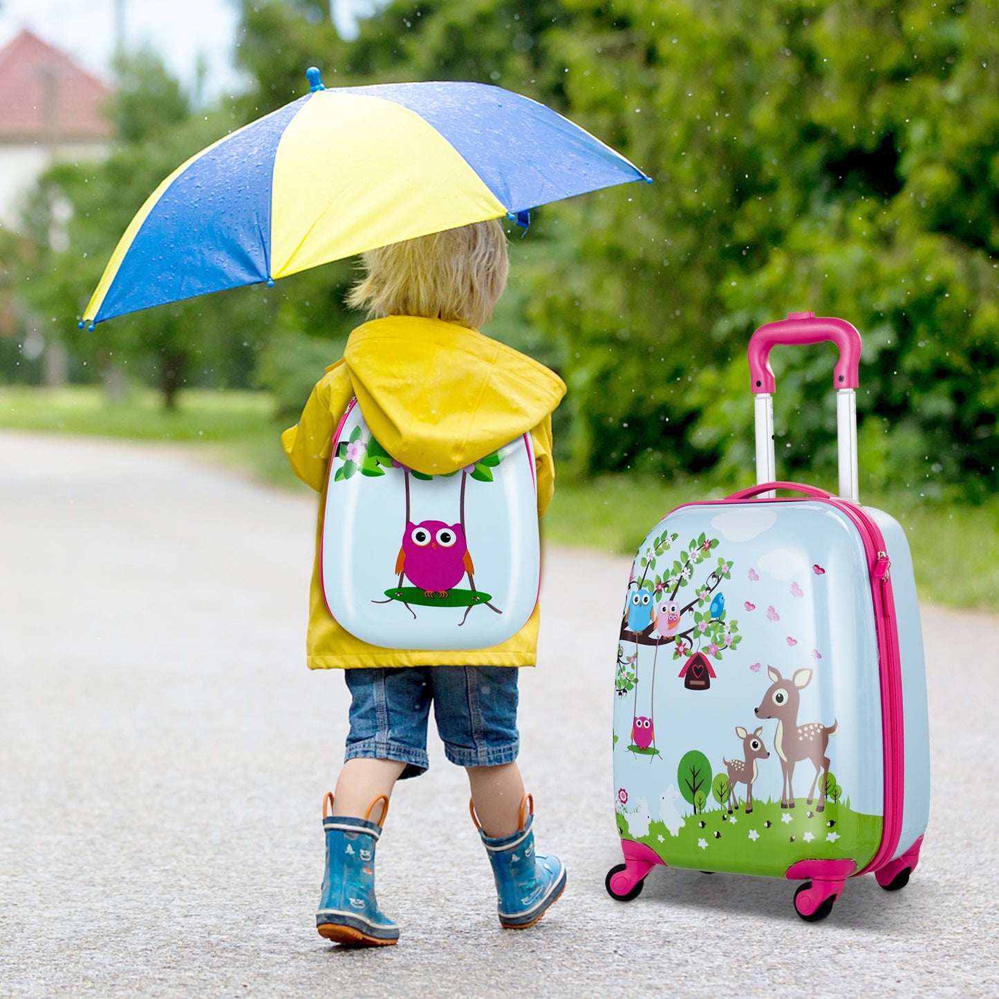 2 Pieces ABS Kids Suitcase Backpack Luggage Set Kids Crystal