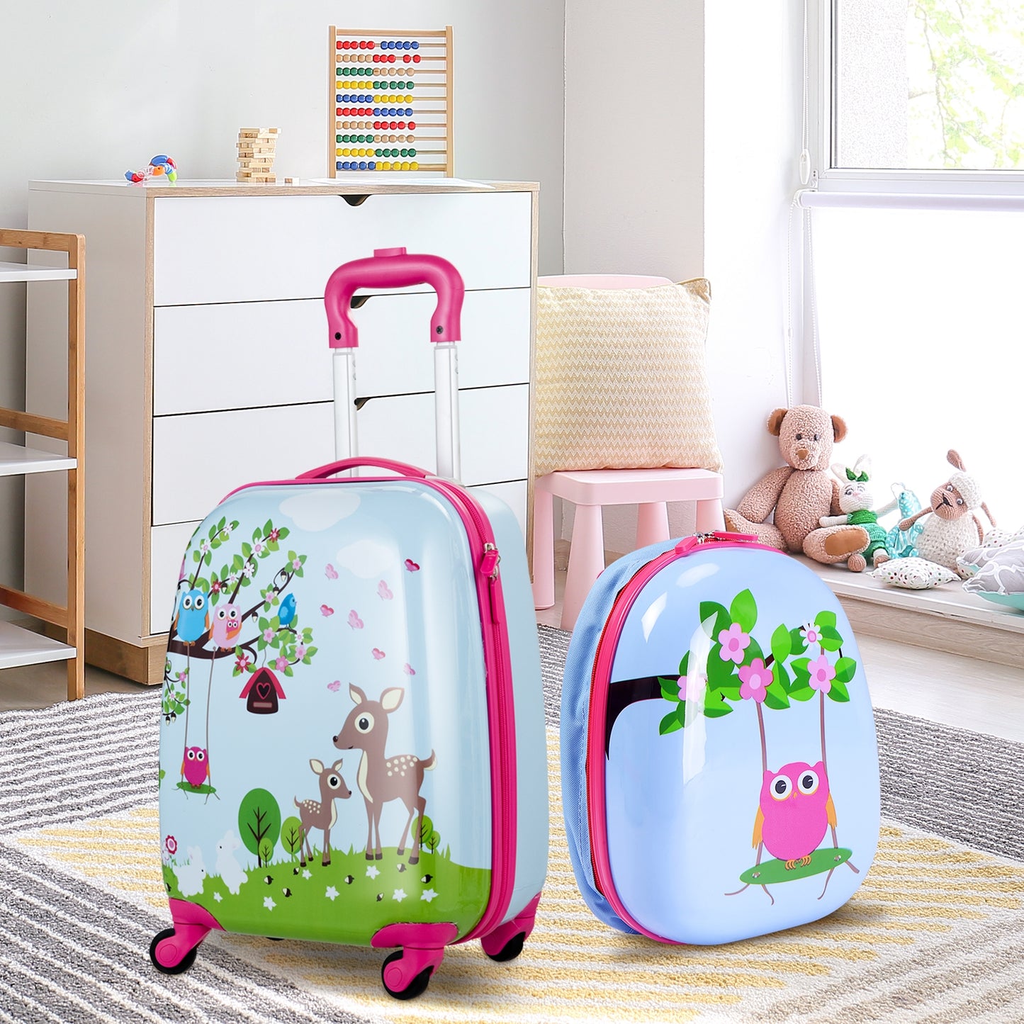 2 Pieces ABS Kids Suitcase Backpack Luggage Set Kids Crystal