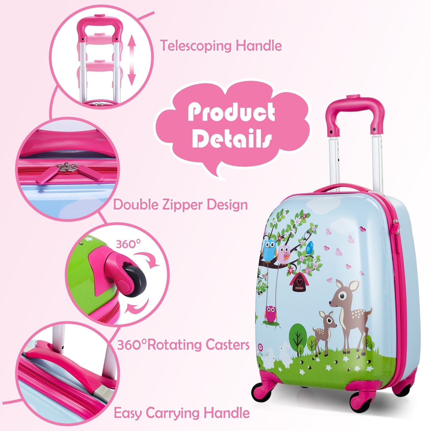 2 Pieces ABS Kids Suitcase Backpack Luggage Set Kids Crystal