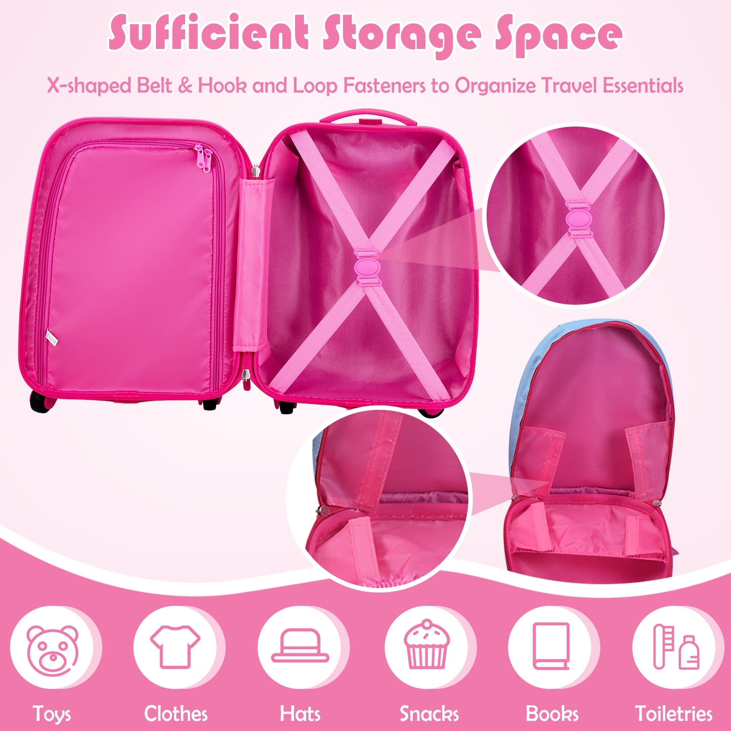 2 Pieces ABS Kids Suitcase Backpack Luggage Set Kids Crystal