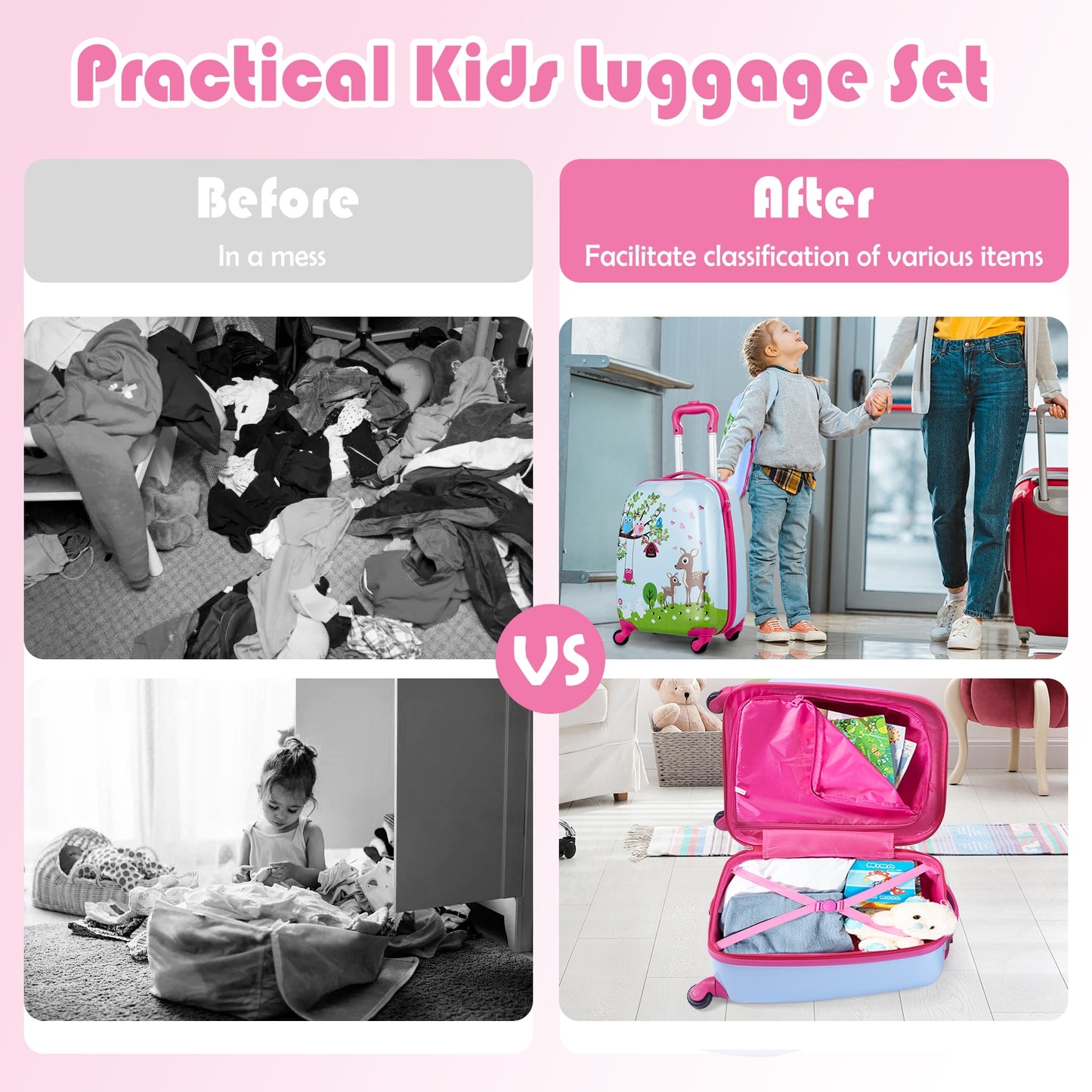 2 Pieces ABS Kids Suitcase Backpack Luggage Set Kids Crystal