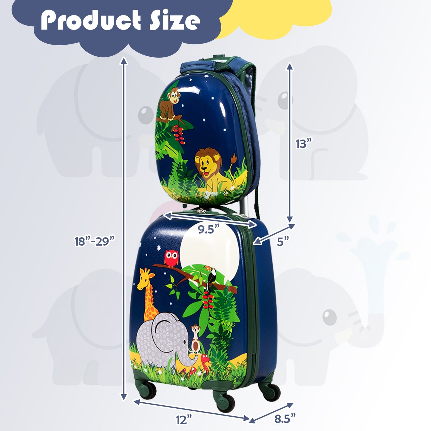 2 Pieces 12 Inch and 16 Inch Kids Carry on Suitcase Rolling Backpack School Luggage Set Kids Crystal