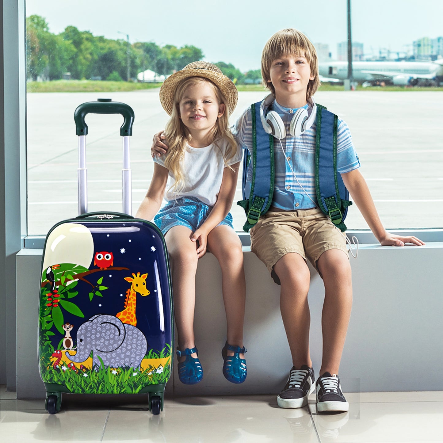 2 Pieces 12 Inch and 16 Inch Kids Carry on Suitcase Rolling Backpack School Luggage Set Kids Crystal