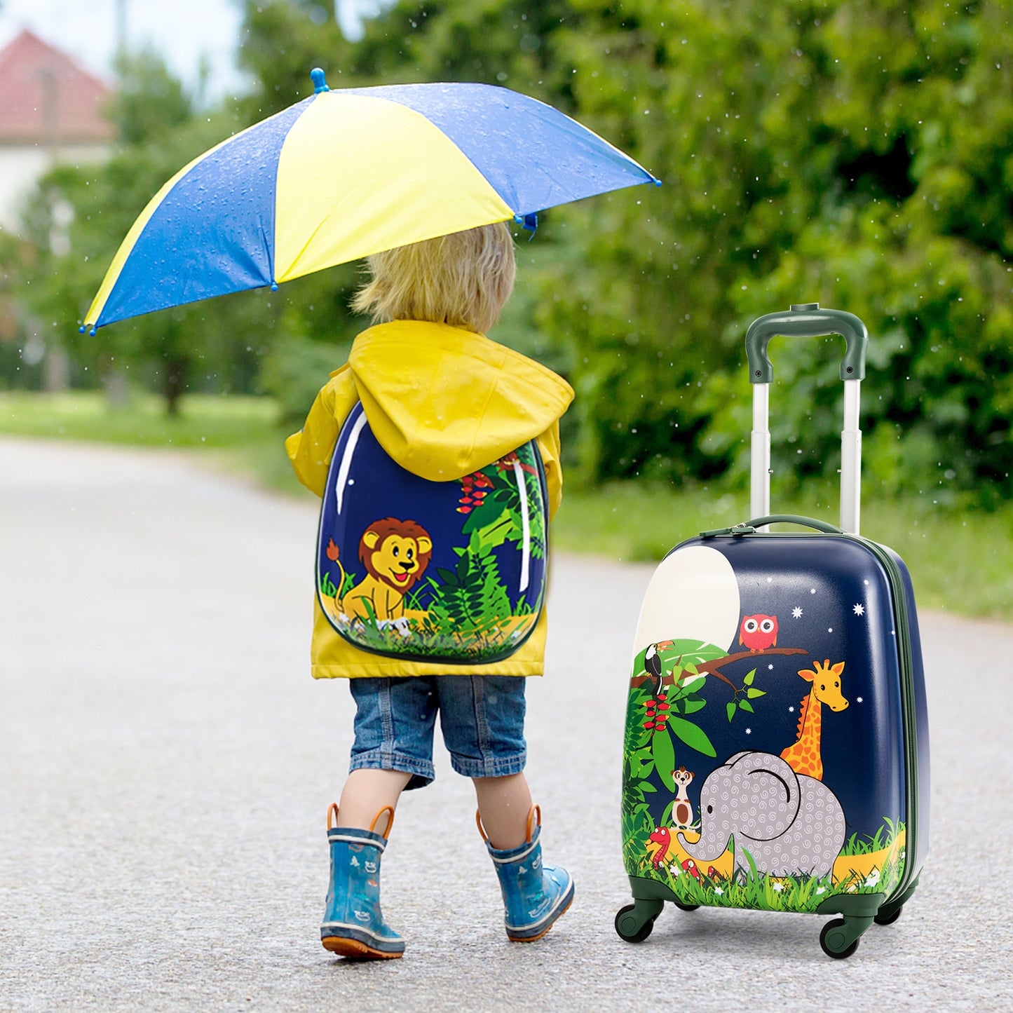 2 Pieces 12 Inch and 16 Inch Kids Carry on Suitcase Rolling Backpack School Luggage Set Kids Crystal