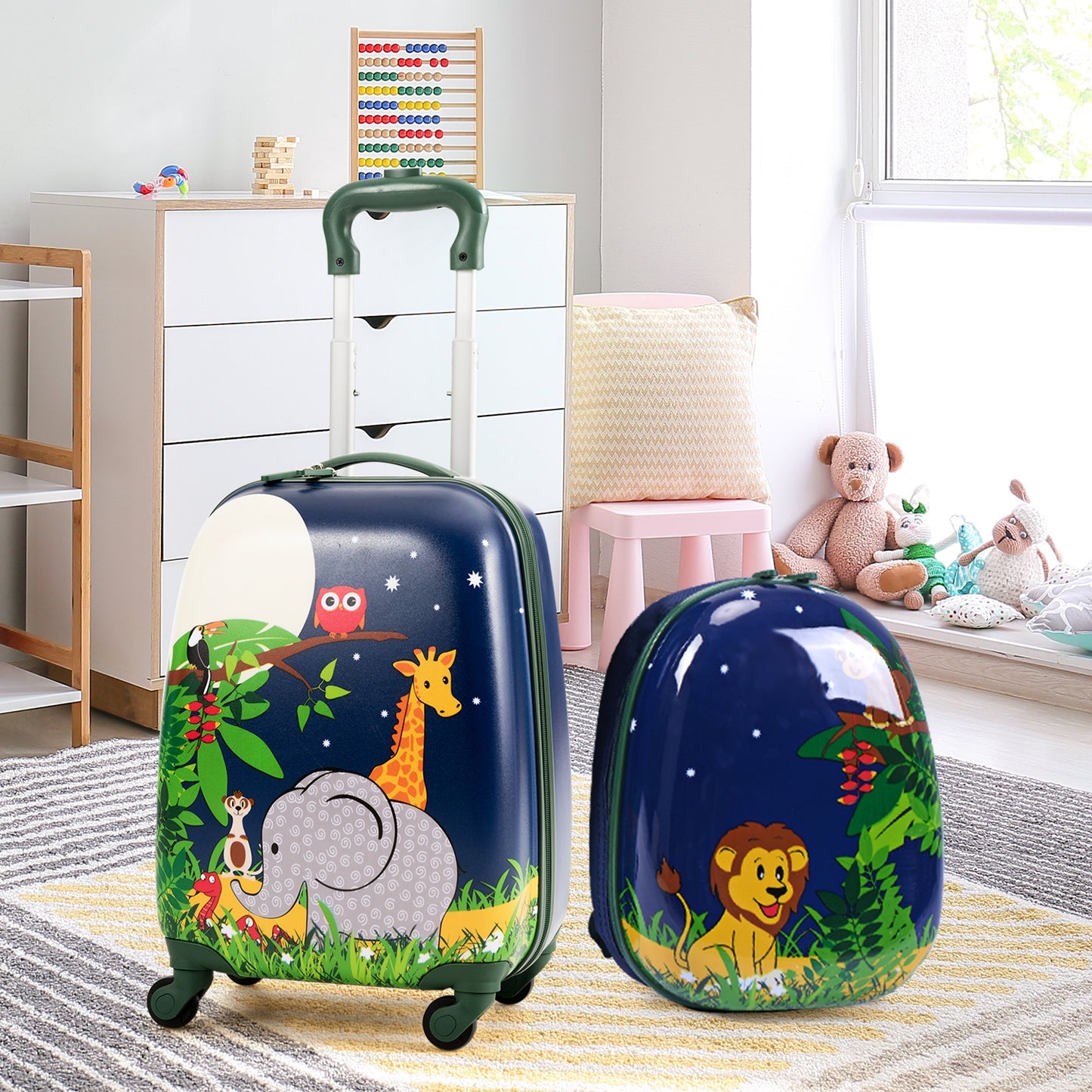 2 Pieces 12 Inch and 16 Inch Kids Carry on Suitcase Rolling Backpack School Luggage Set Kids Crystal