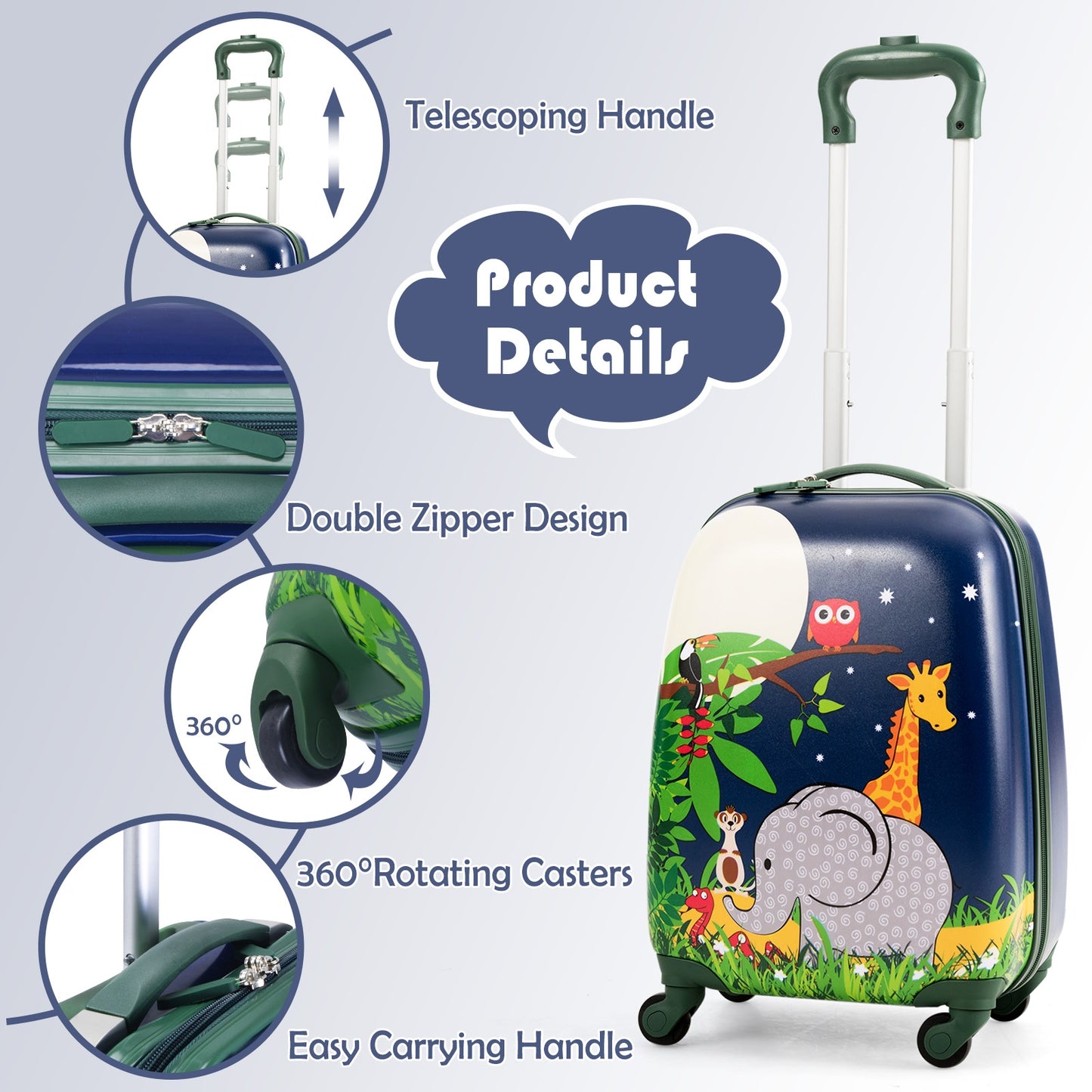 2 Pieces 12 Inch and 16 Inch Kids Carry on Suitcase Rolling Backpack School Luggage Set Kids Crystal