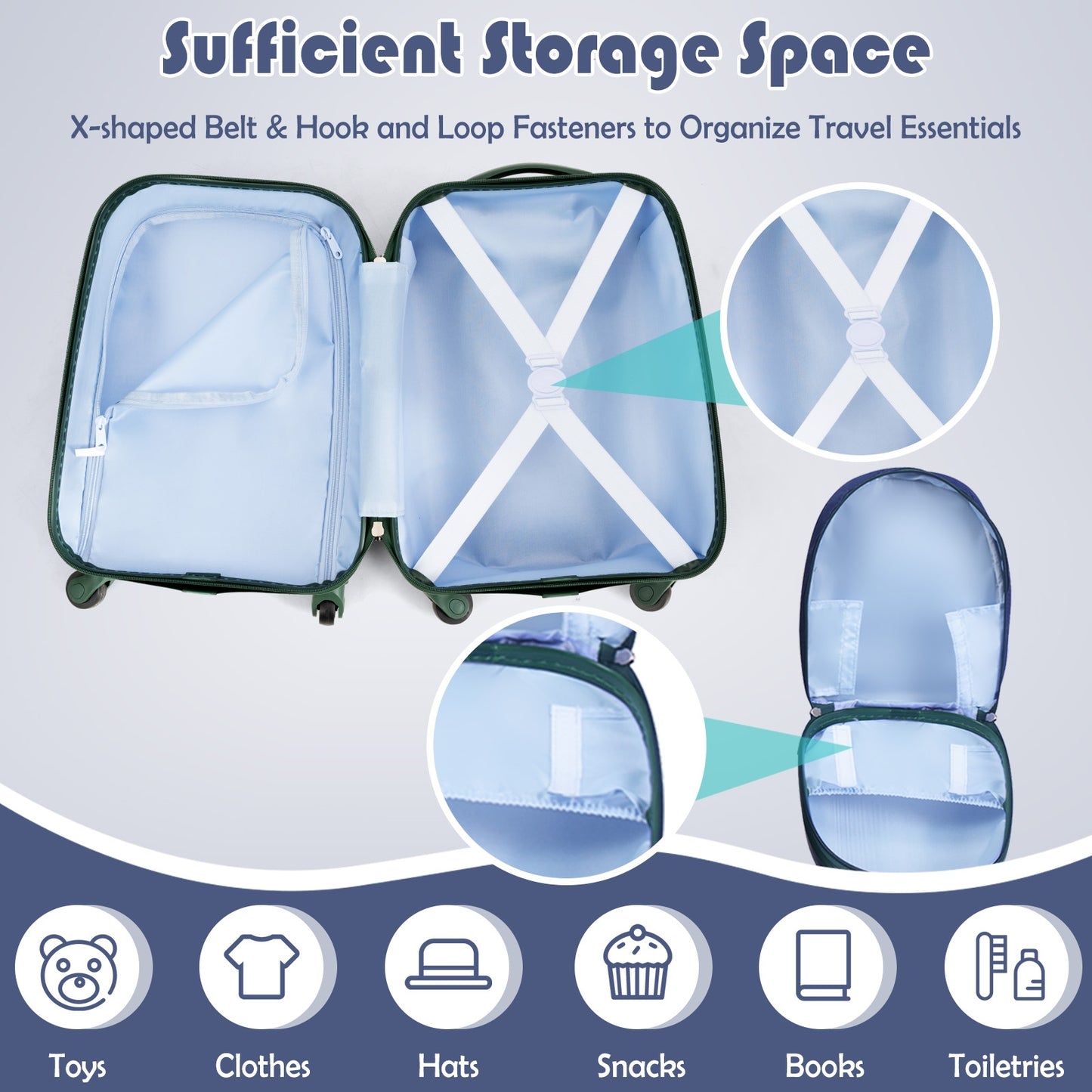 2 Pieces 12 Inch and 16 Inch Kids Carry on Suitcase Rolling Backpack School Luggage Set Kids Crystal