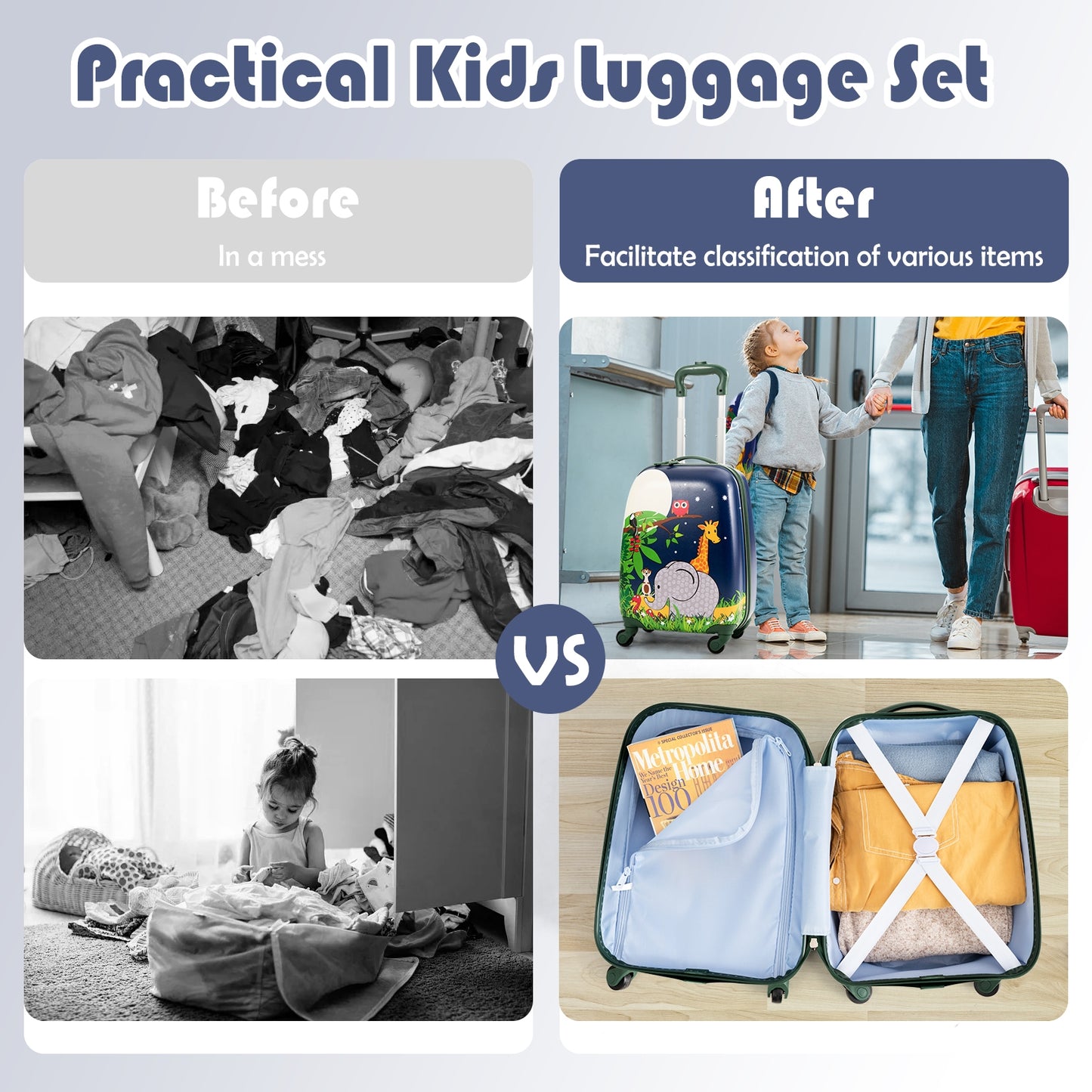 2 Pieces 12 Inch and 16 Inch Kids Carry on Suitcase Rolling Backpack School Luggage Set Kids Crystal