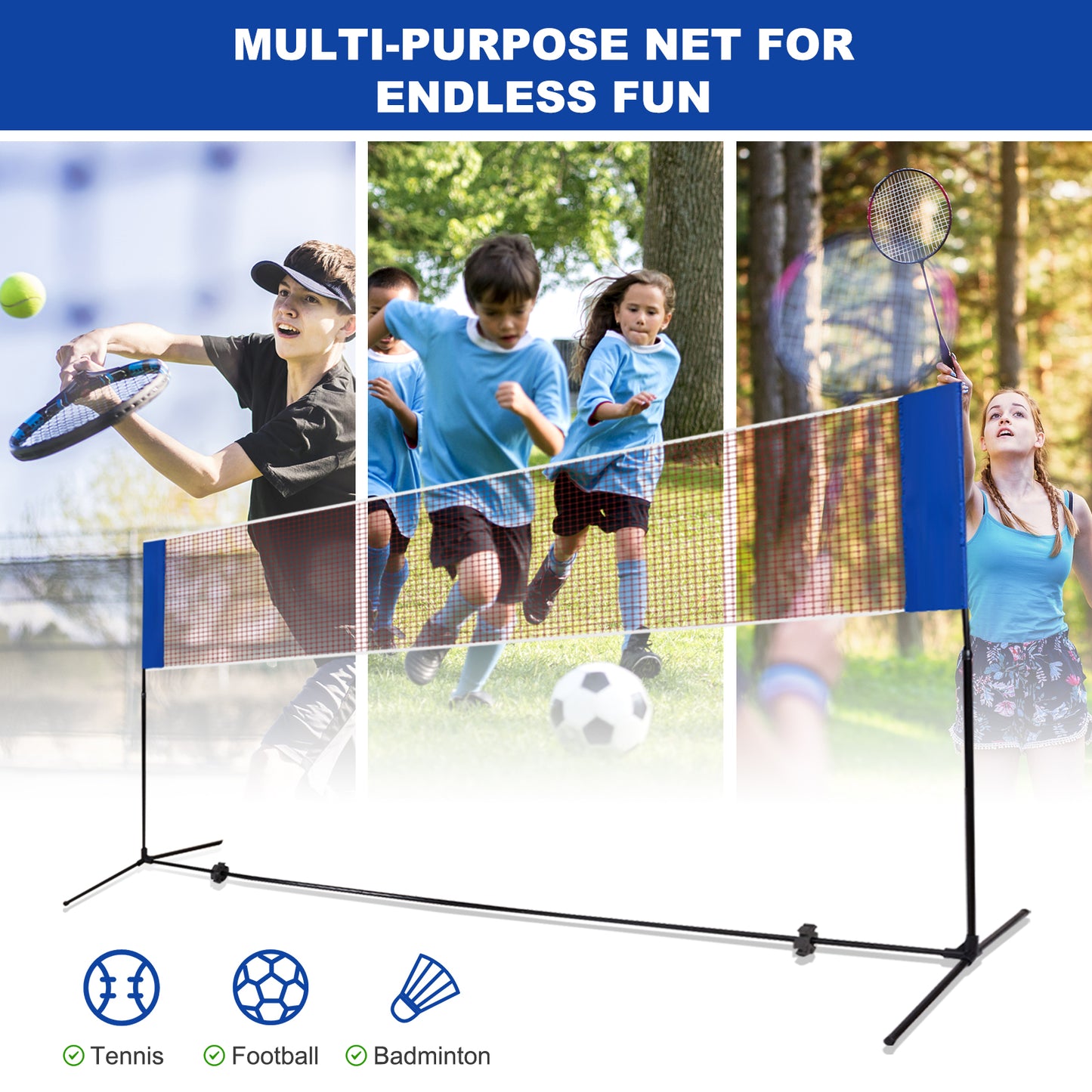 14 x 5 Feet Portable Beach Training Badminton Net with Carrying Bag Kids Crystal