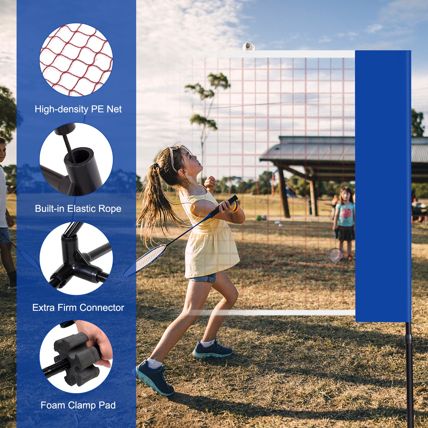 14 x 5 Feet Portable Beach Training Badminton Net with Carrying Bag Kids Crystal