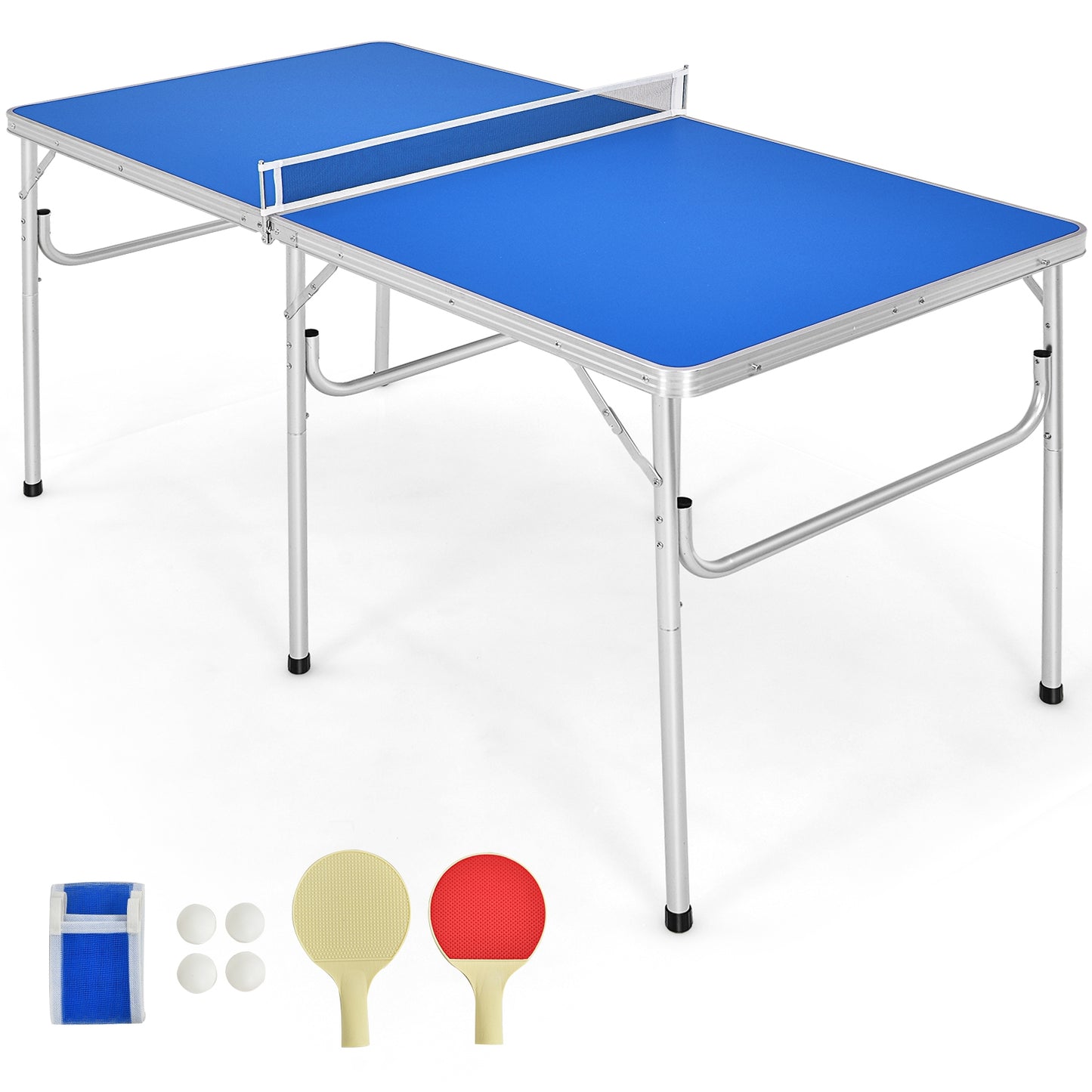 60 Inch Portable Tennis Ping Pong Folding Table with Accessories-Blue Kids Crystal