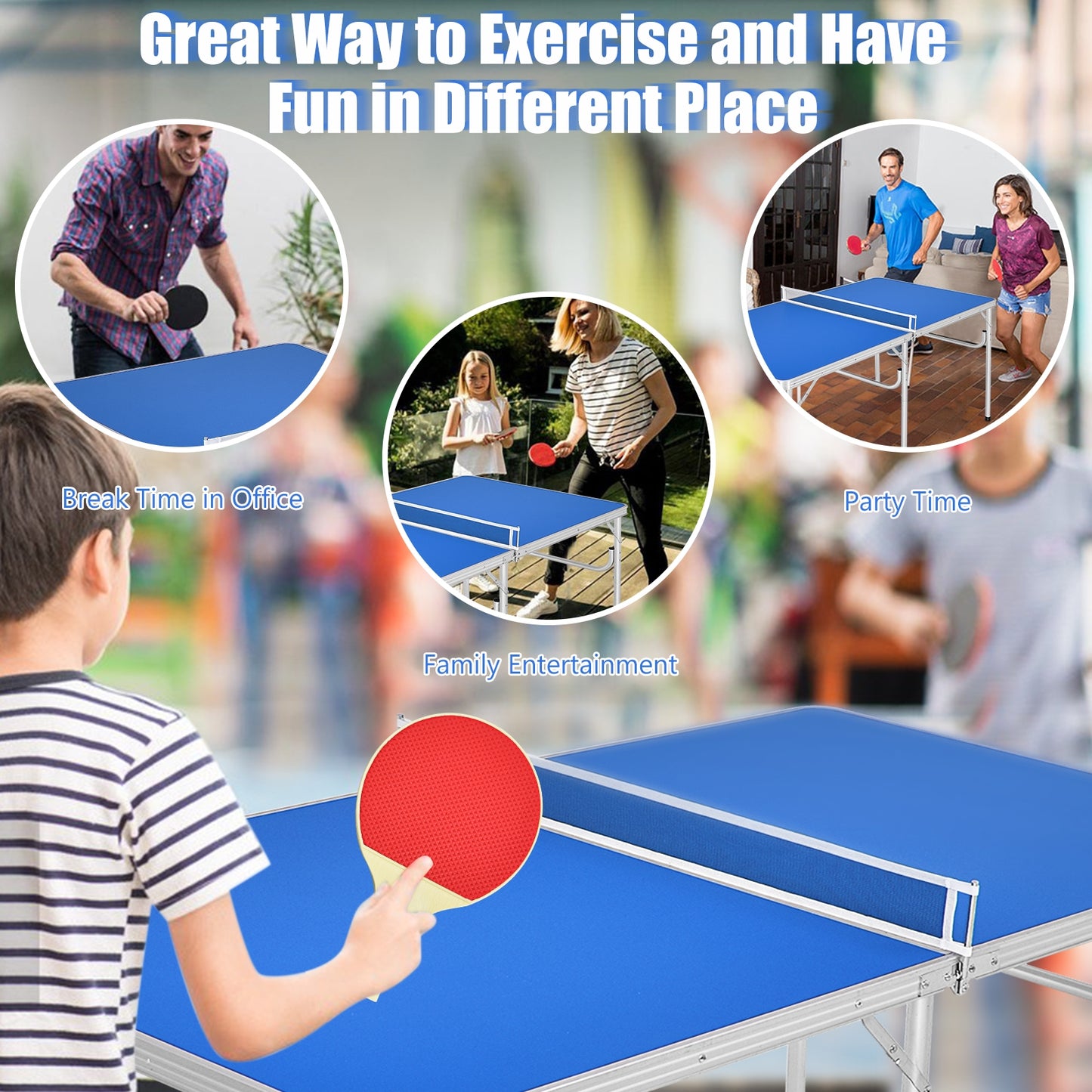 60 Inch Portable Tennis Ping Pong Folding Table with Accessories-Blue Kids Crystal