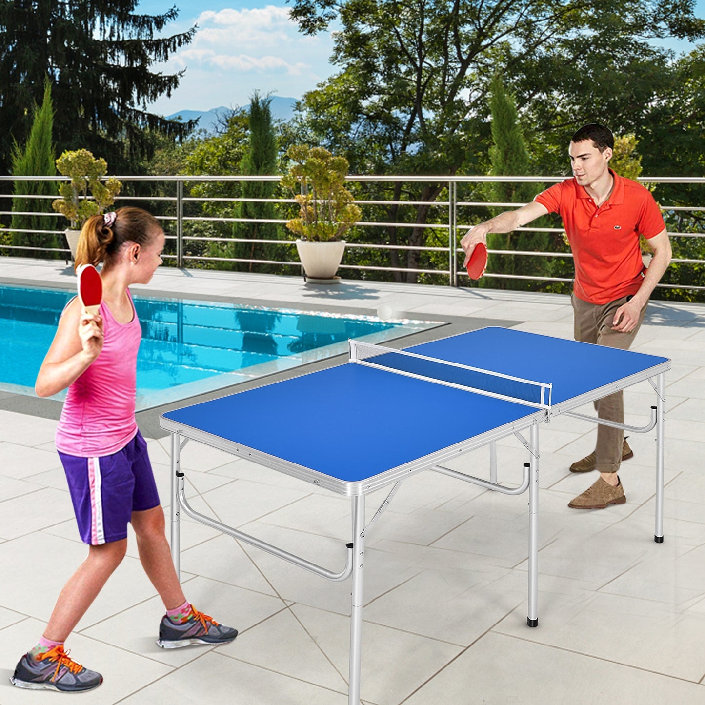60 Inch Portable Tennis Ping Pong Folding Table with Accessories-Blue Kids Crystal