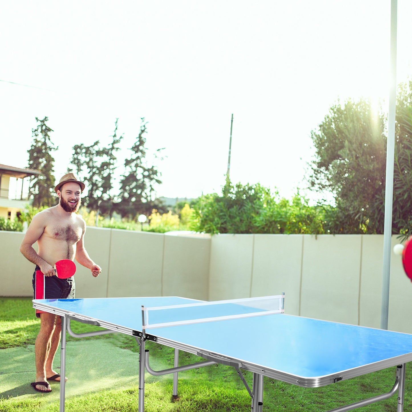 60 Inch Portable Tennis Ping Pong Folding Table with Accessories-Blue Kids Crystal
