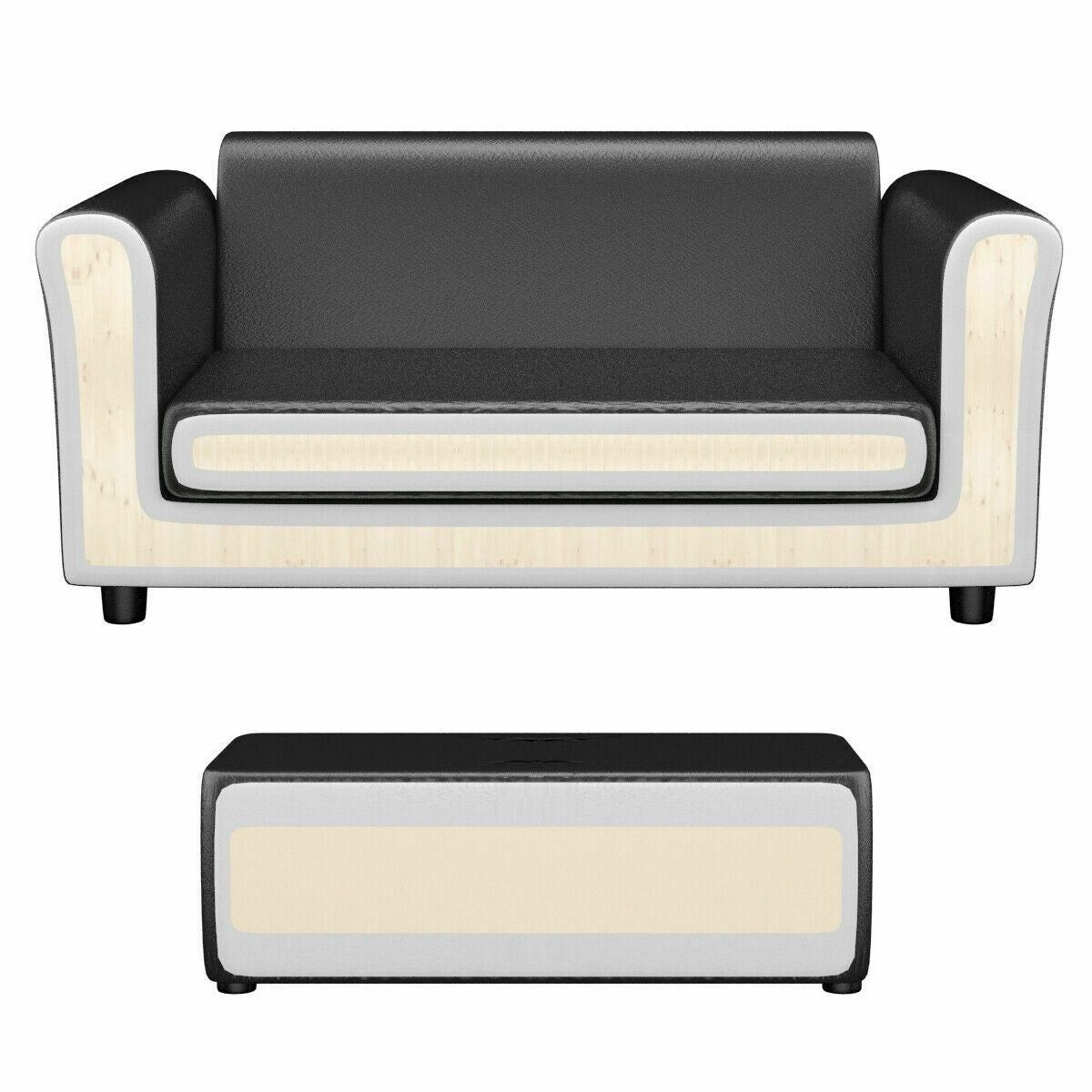Black/White Kids Double Sofa with Ottoman-Black Kids Crystal