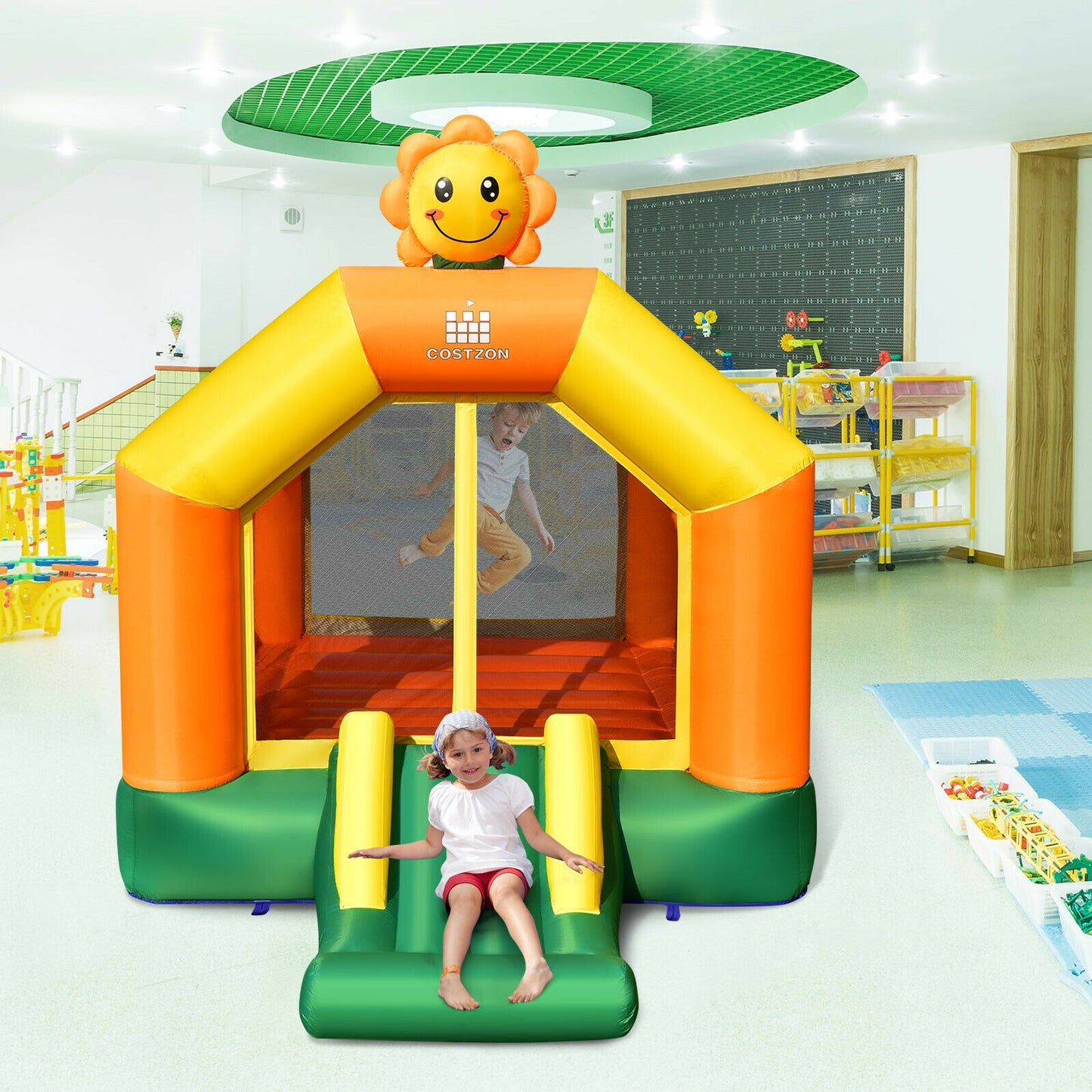 Kids Inflatable Bounce Jumping Castle House with Slide without Blower Kids Crystal