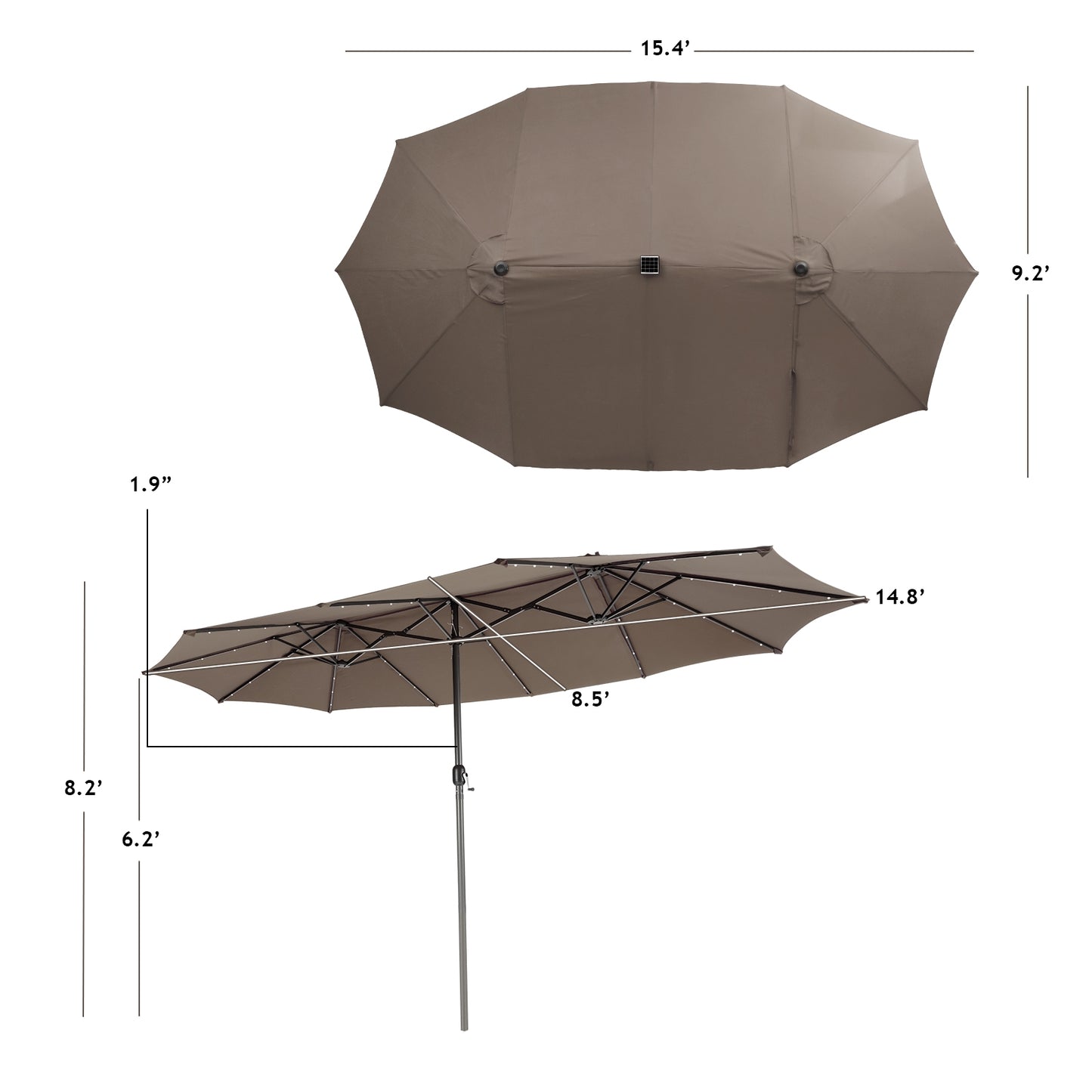 15 Feet Twin Patio Umbrella with 48 Solar LED Lights-Coffee Kids Crystal