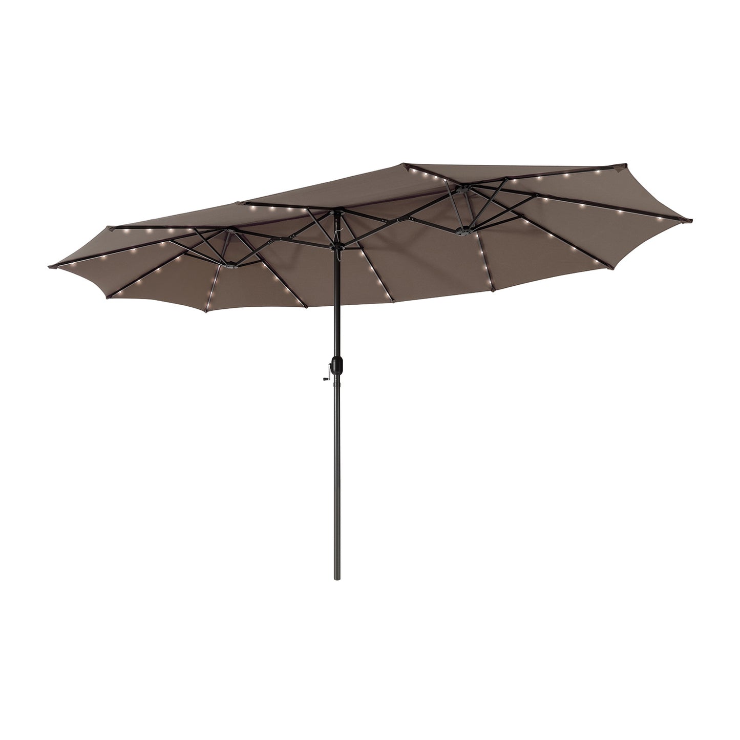 15 Feet Twin Patio Umbrella with 48 Solar LED Lights-Coffee Kids Crystal