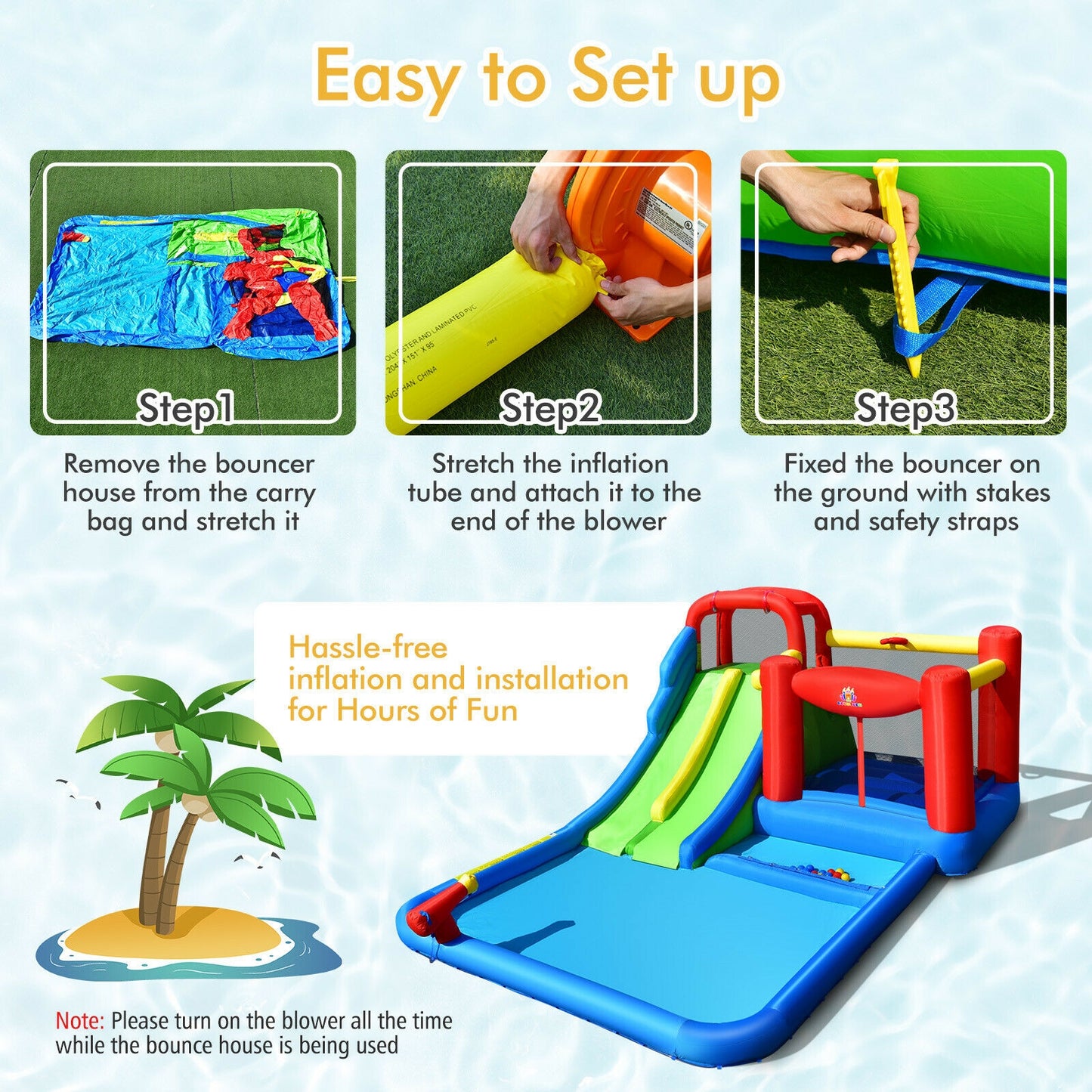 Inflatable Water Slide with Ocean Balls for Kids without Blower Kids Crystal