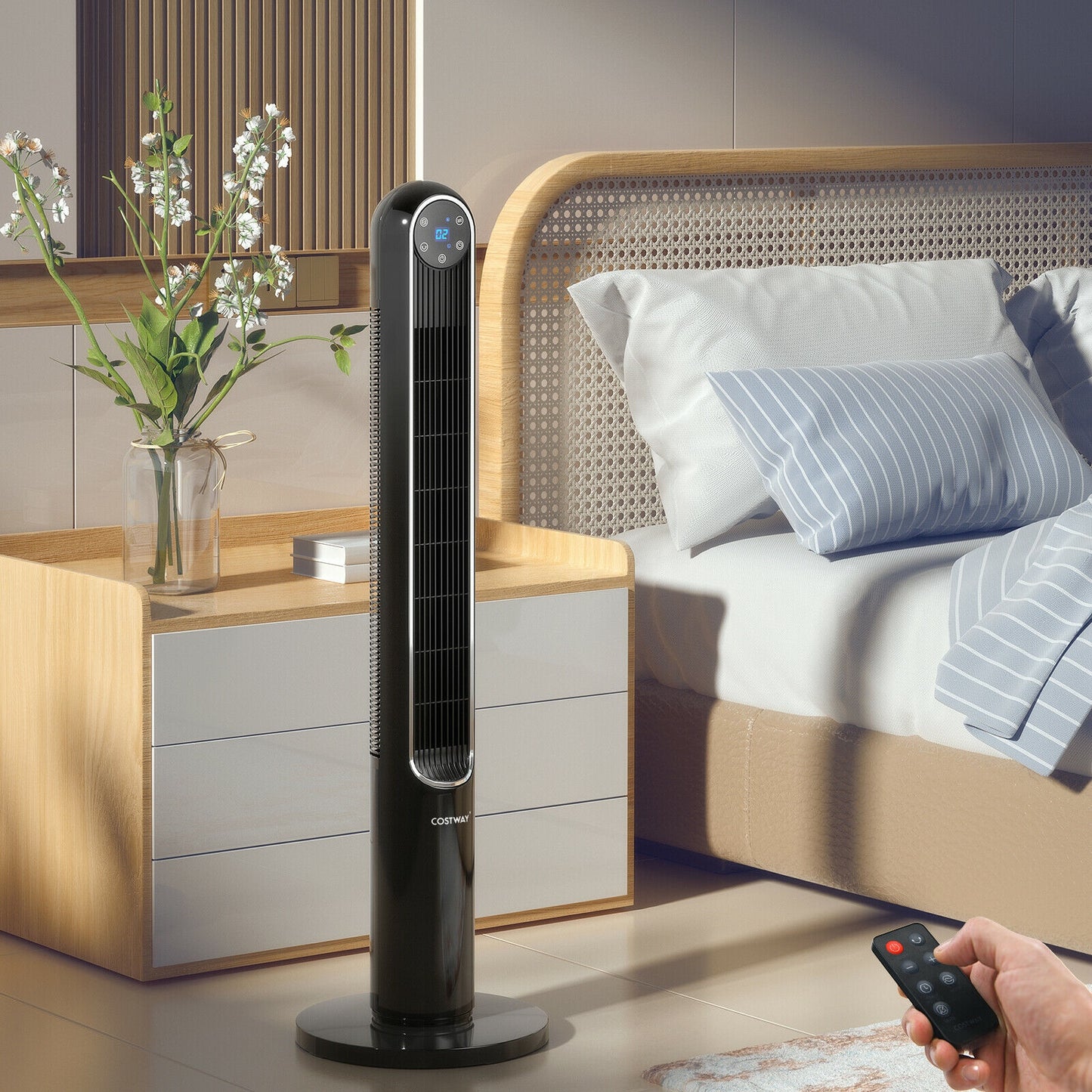 42 Inch 80 Degree Tower Fan with Smart Display Panel and Remote Control-Black Kids Crystal