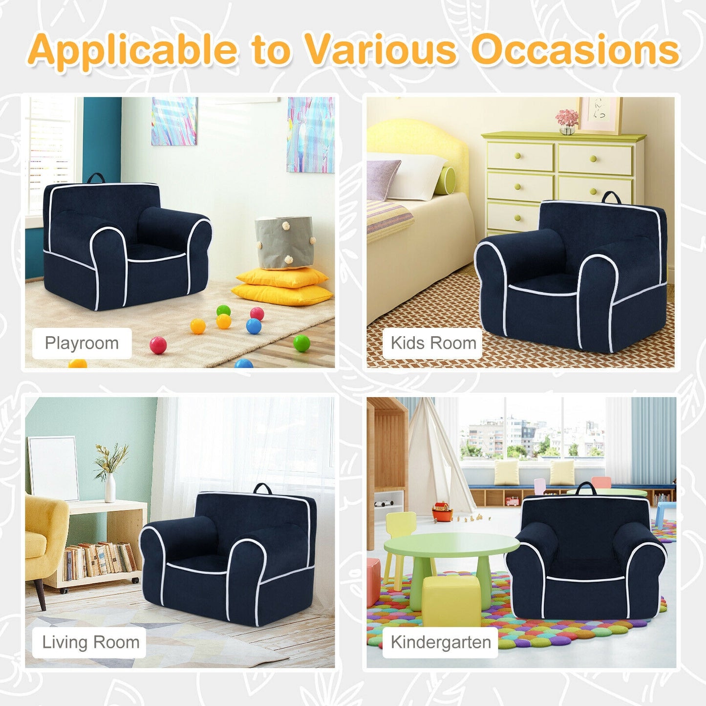 Upholstered Kids Sofa with Velvet Fabric and High-Quality Sponge-Navy Kids Crystal