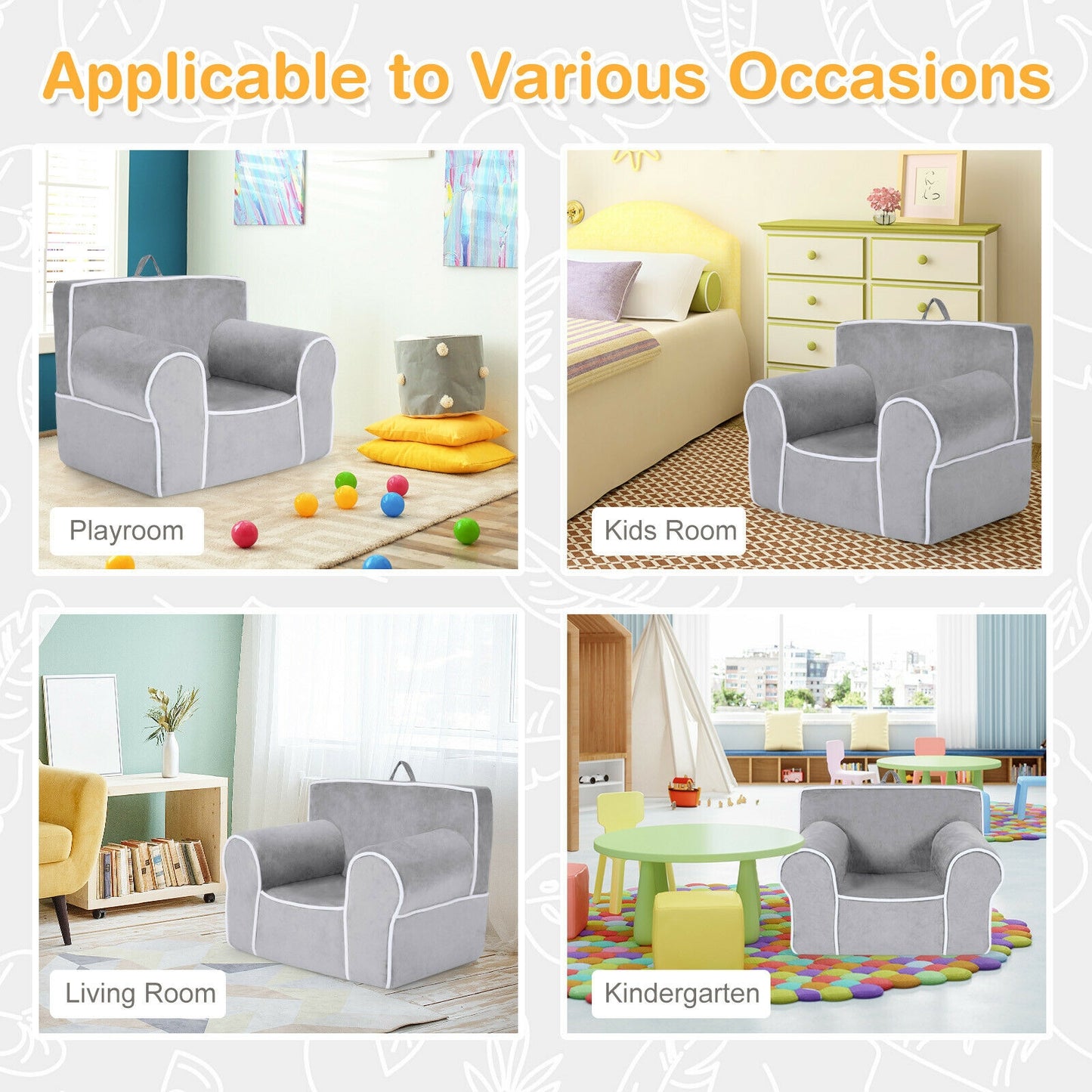 Upholstered Kids Sofa with Velvet Fabric and High-Quality Sponge-Gray Kids Crystal