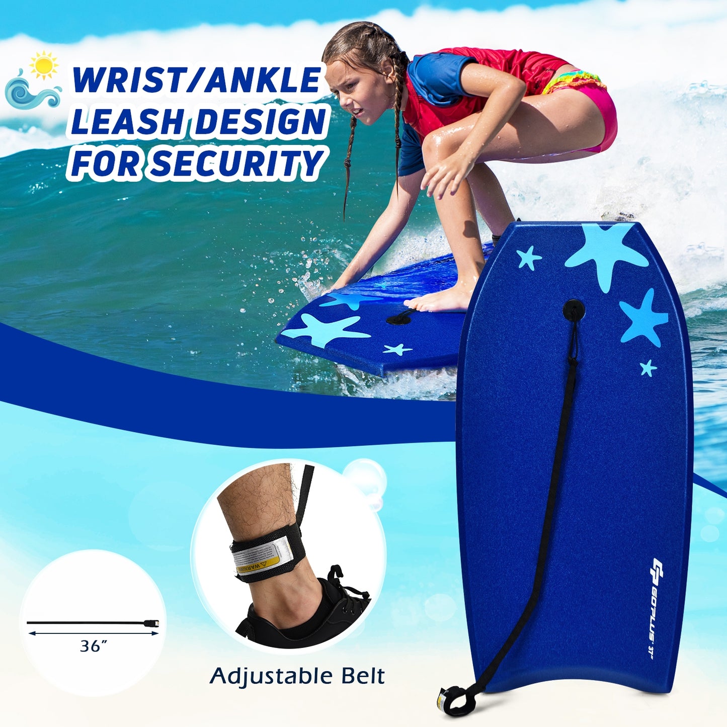 41 Inch Lightweight Super Portable Surfing Bodyboard-L Kids Crystal