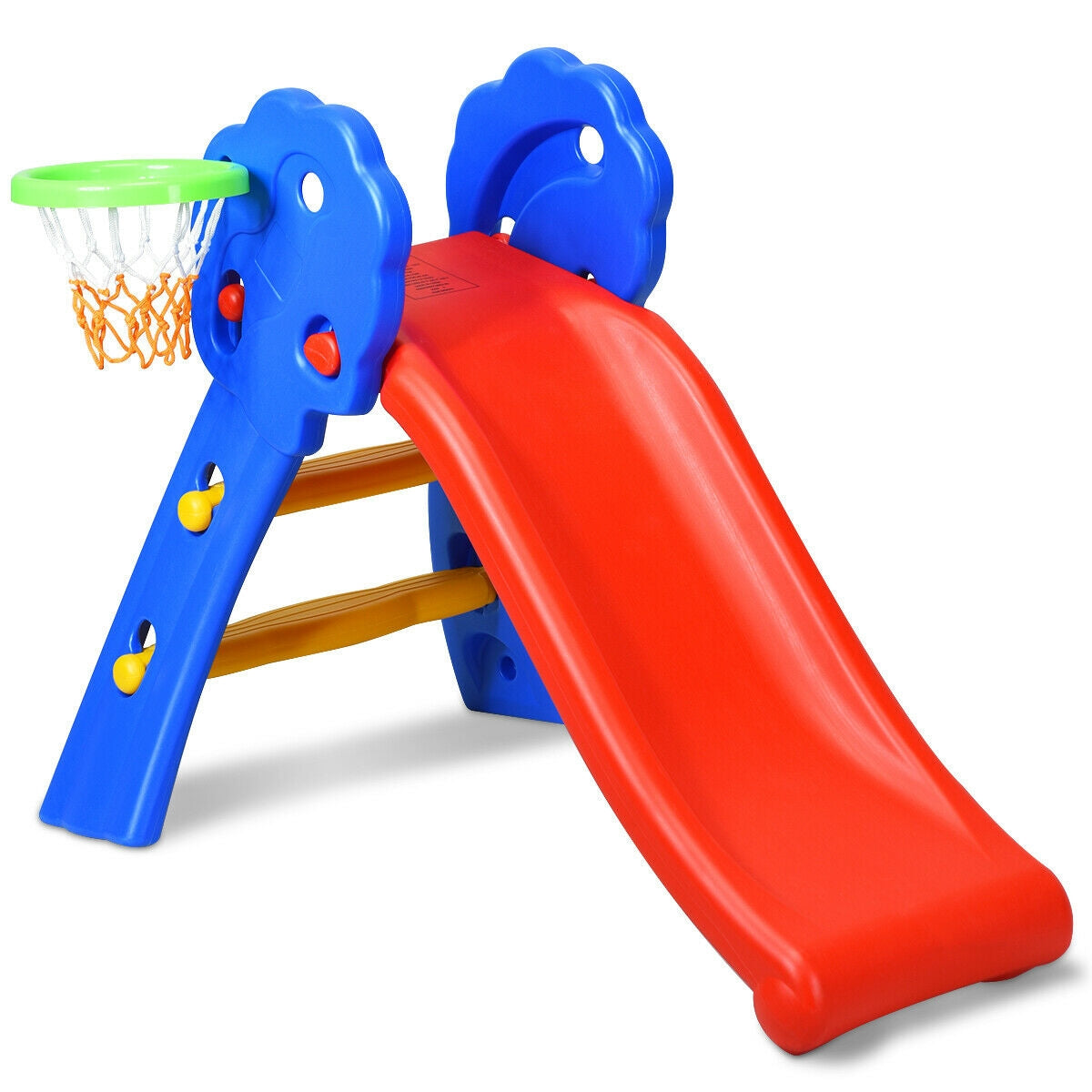 2 Step Indoors Kids Plastic Folding Slide with Basketball Hoop Kids Crystal