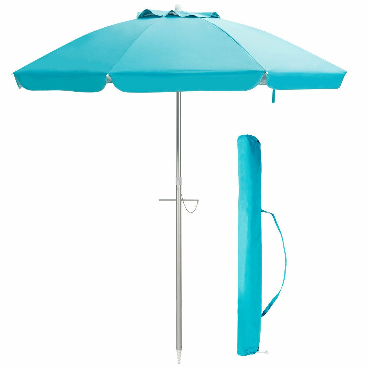 6.5 Feet Beach Umbrella with Sun Shade and Carry Bag without Weight Base-Blue Kids Crystal