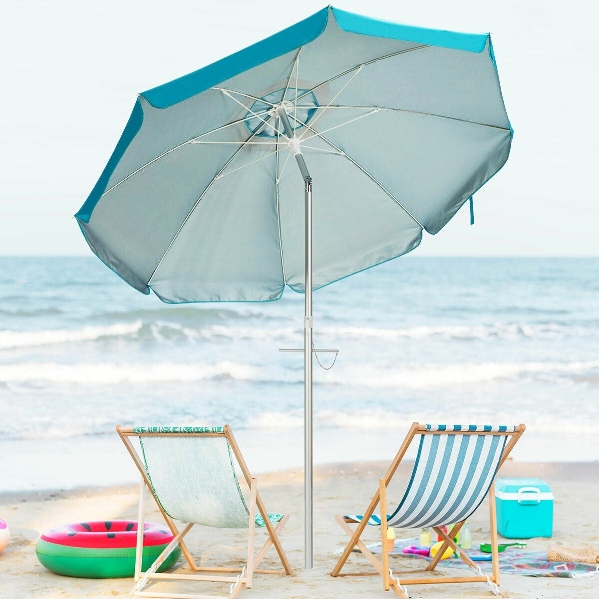 6.5 Feet Beach Umbrella with Sun Shade and Carry Bag without Weight Base-Blue Kids Crystal