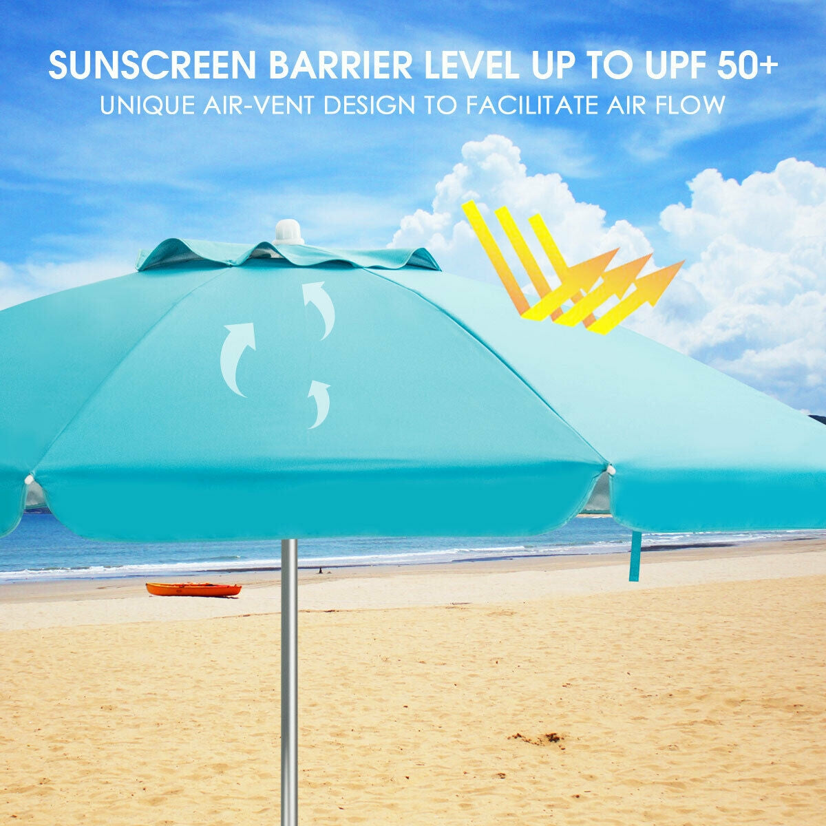 6.5 Feet Beach Umbrella with Sun Shade and Carry Bag without Weight Base-Blue Kids Crystal