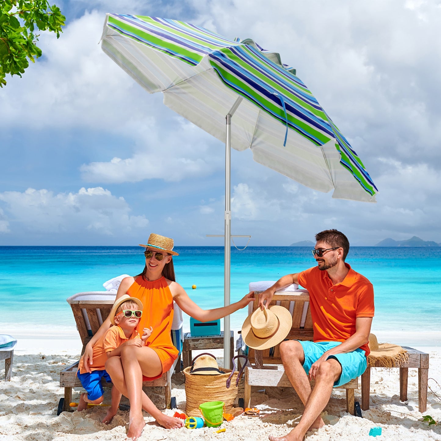 6.5 Feet Beach Umbrella with Sun Shade and Carry Bag without Weight Base-Green Kids Crystal