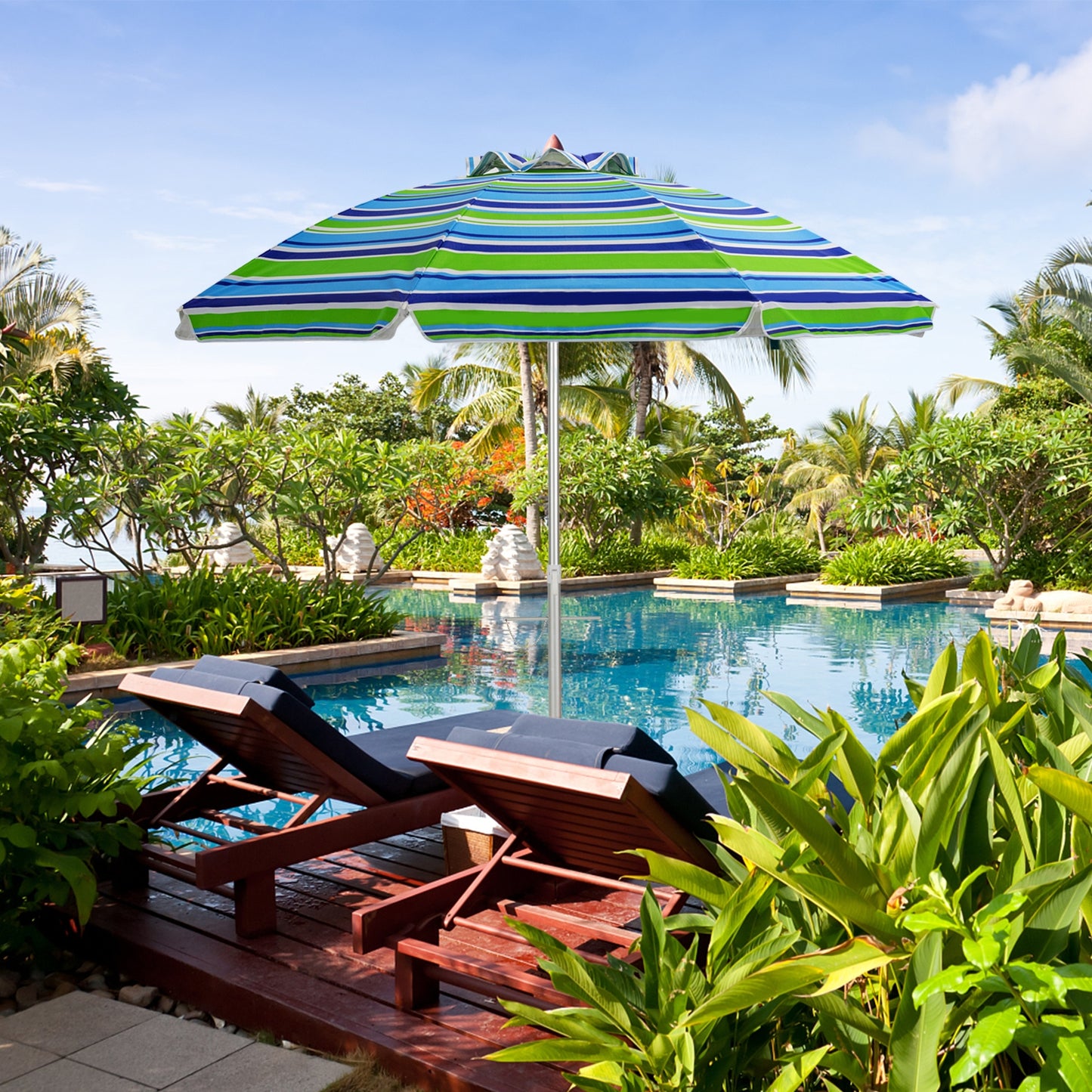 6.5 Feet Beach Umbrella with Sun Shade and Carry Bag without Weight Base-Green Kids Crystal